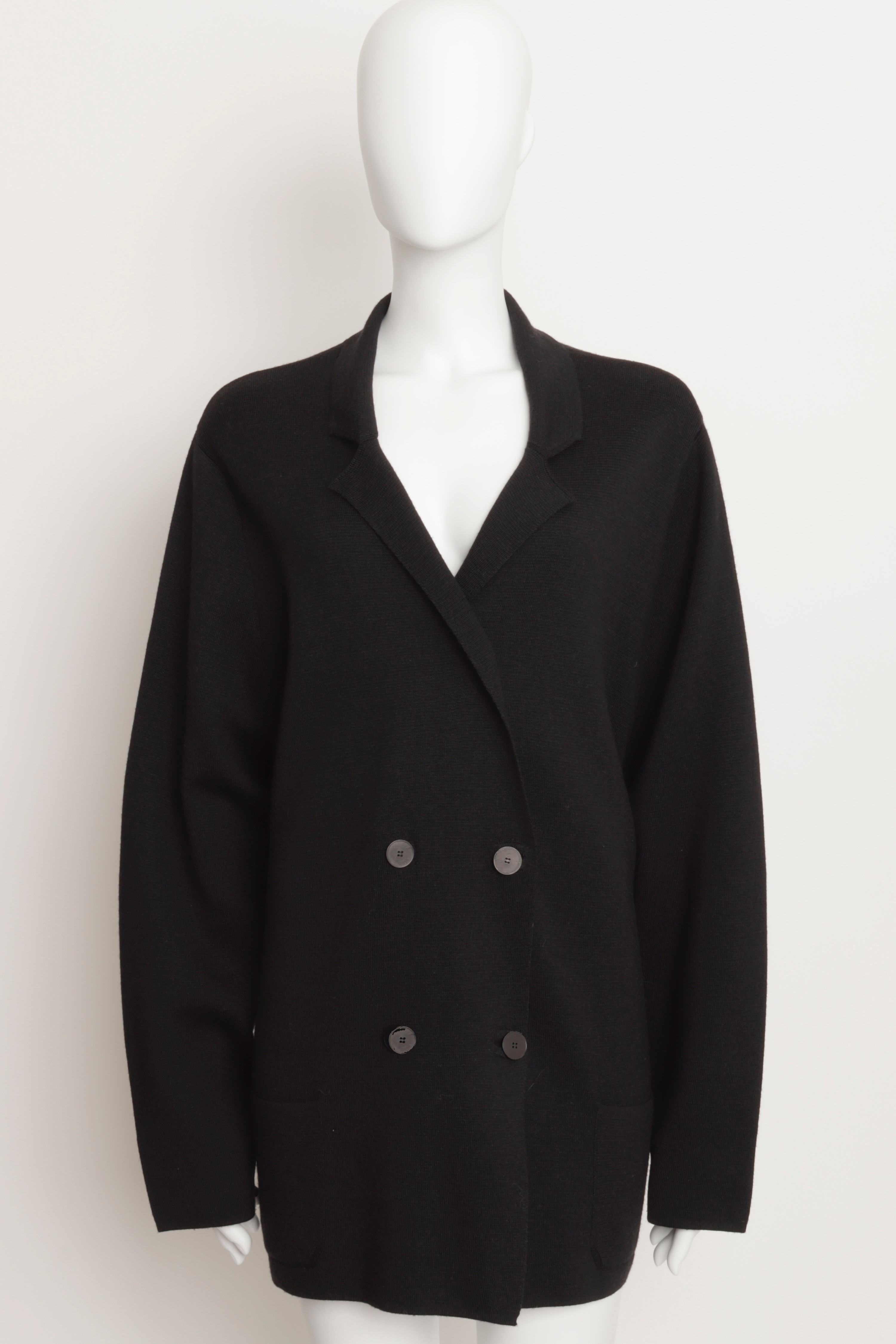 Preowned The Row Black Double Breasted Knit Jacket Size XL wool/silk