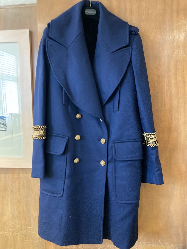 Preowned Alexander McQueen Navy Rabbit-lined wool coat Size L Blue