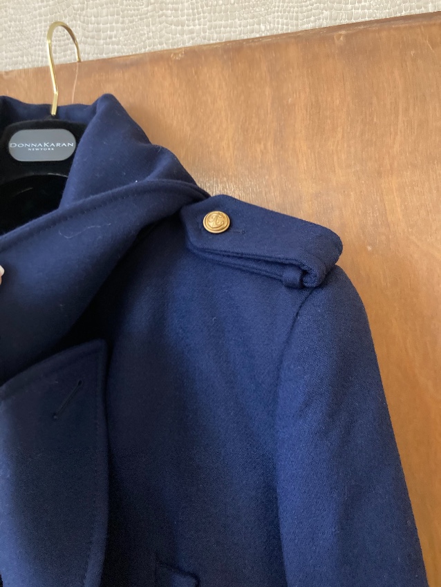 Preowned Alexander McQueen Navy Rabbit-lined wool coat Size L Blue