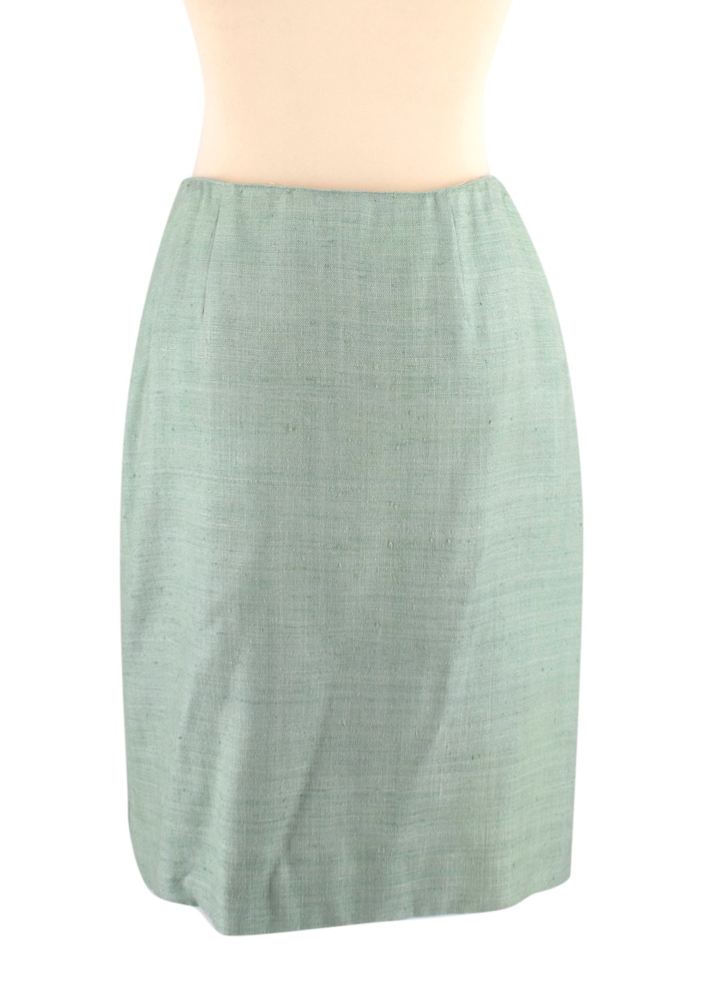 Preowned Valentino Couture Green Slubbed Silk Blend Skirt Size S Mint Green