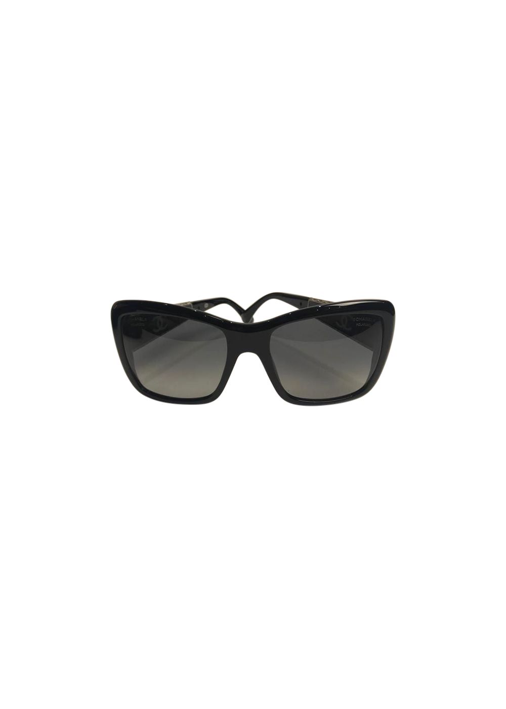 Preowned Chanel Black acetate embellished arm sunglasses