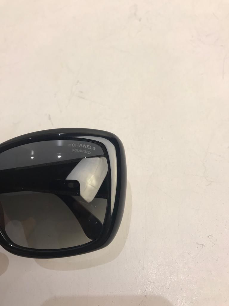 Preowned Chanel Black acetate embellished arm sunglasses