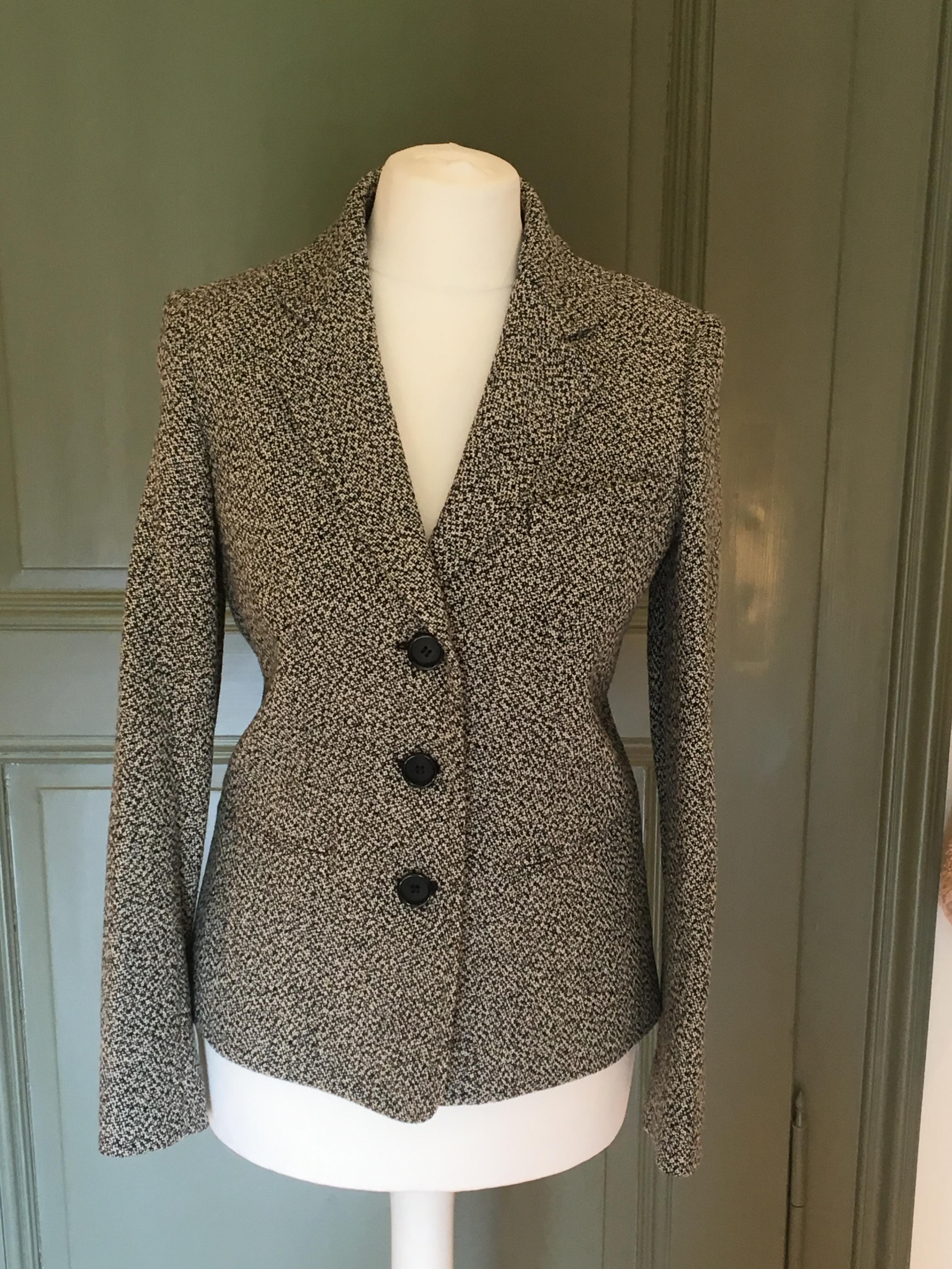 Preowned Dior Classic Tweed Tailored Jacket Size XXS Grey