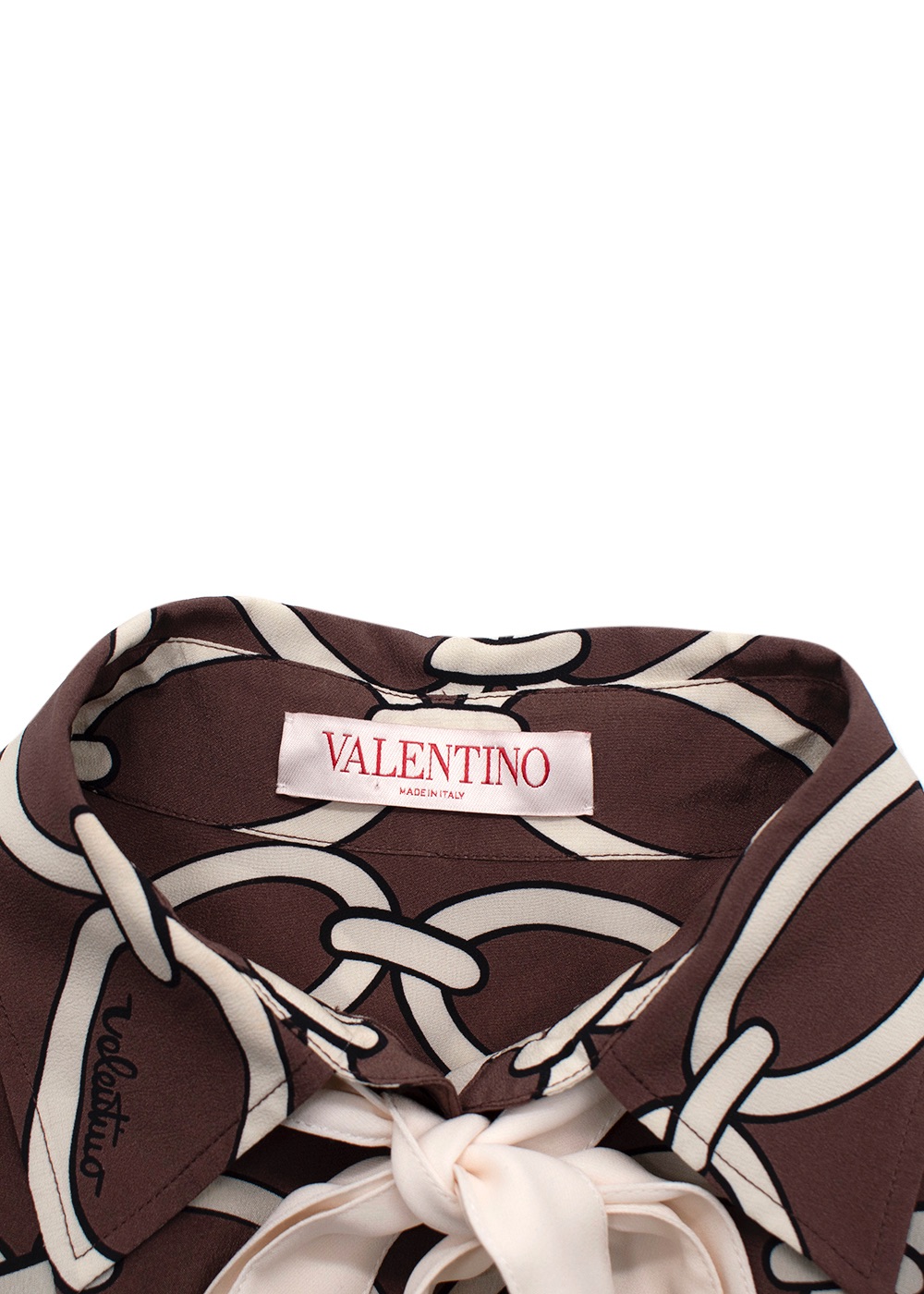 Valentino Brown Chain Print Silk Shirt Size M Brown and White