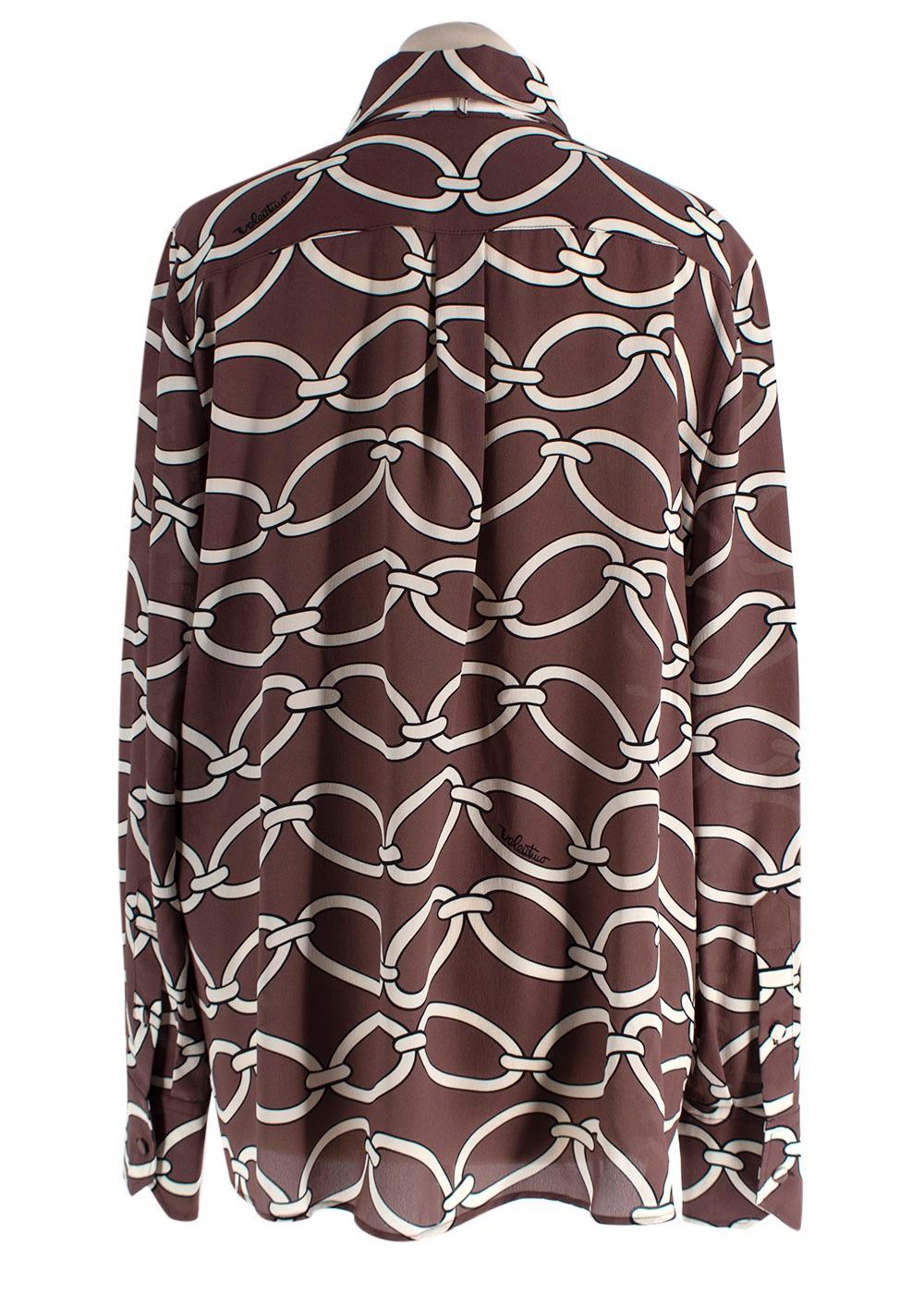 Valentino Brown Chain Print Silk Shirt Size M Brown and White