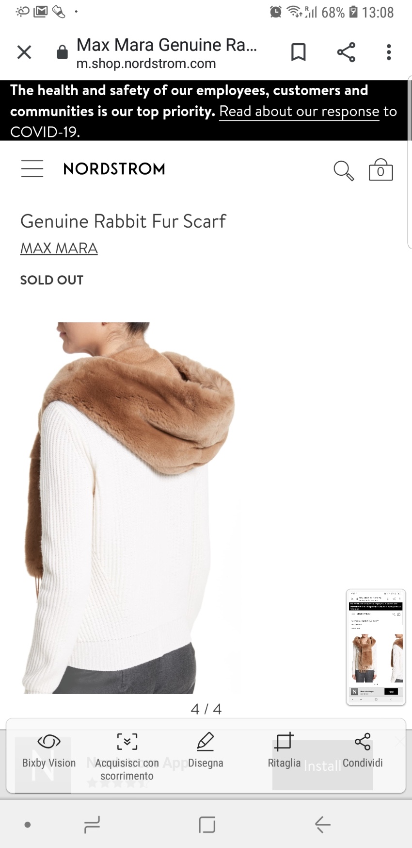 Preowned Max Mara Brown Moira Rabbit Fur Scarf Beige/Nude cashmere