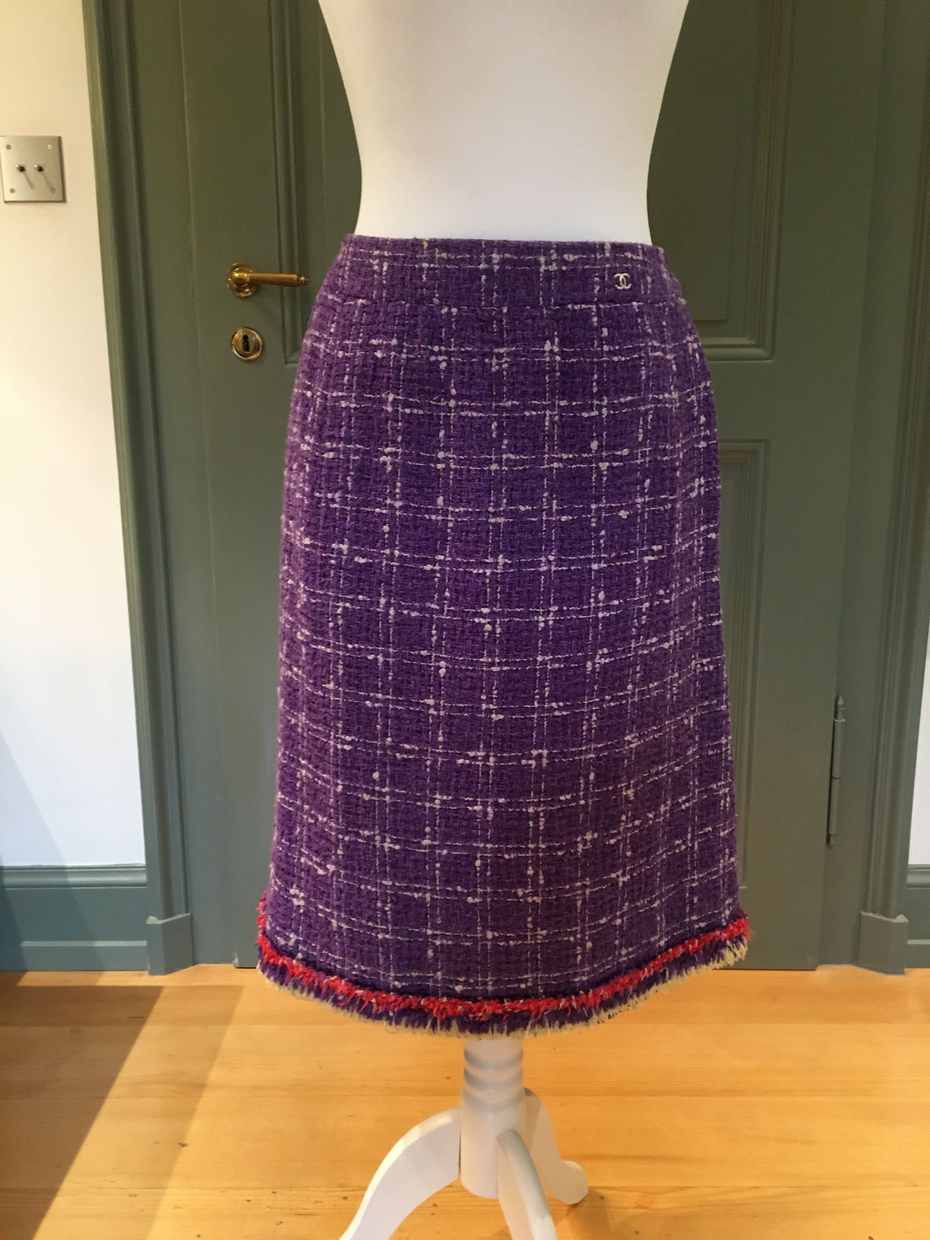 Preowned Chanel Purple Tweed Midi Skirt Size S mixed