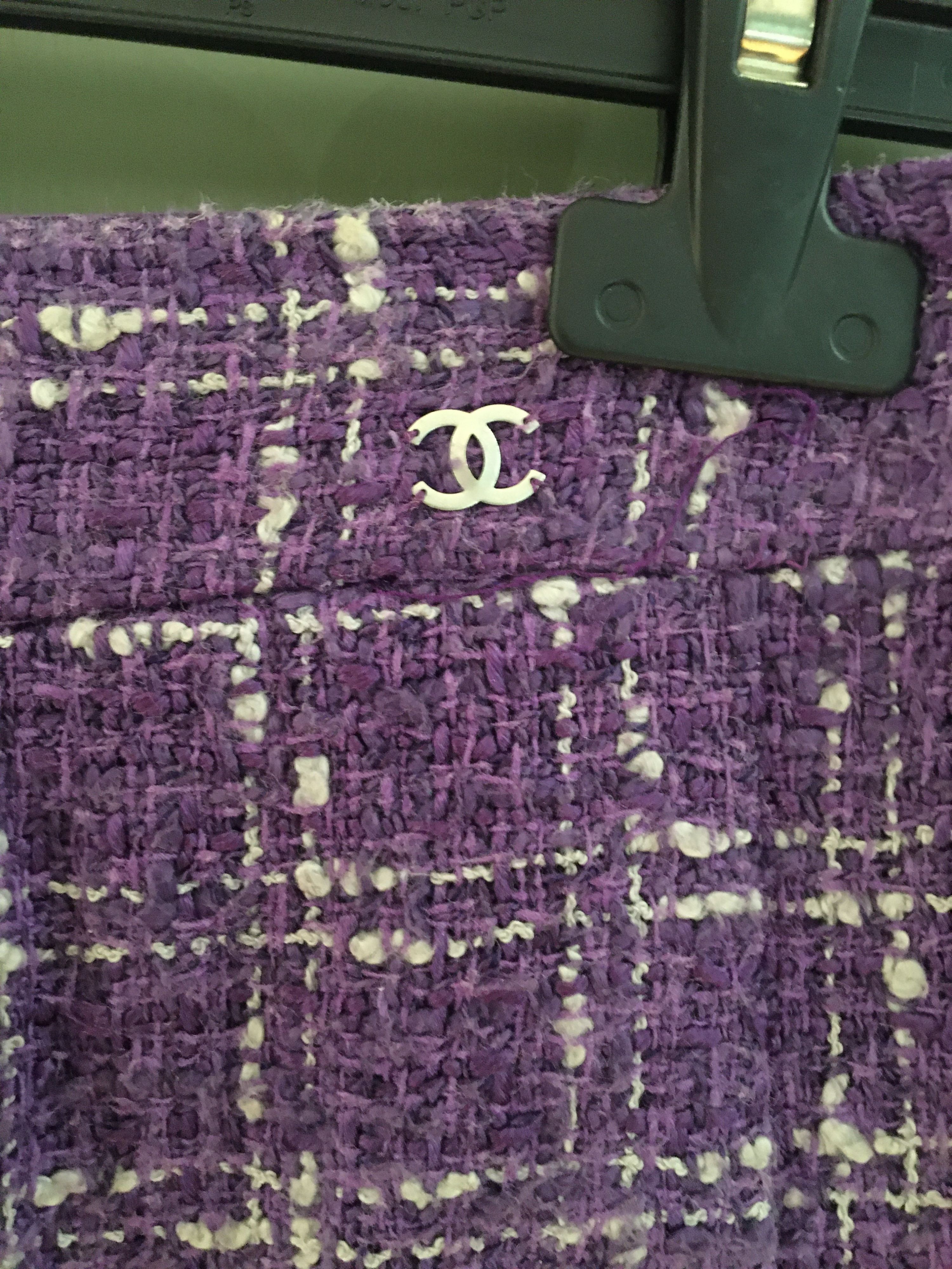 Preowned Chanel Purple Tweed Midi Skirt Size S mixed