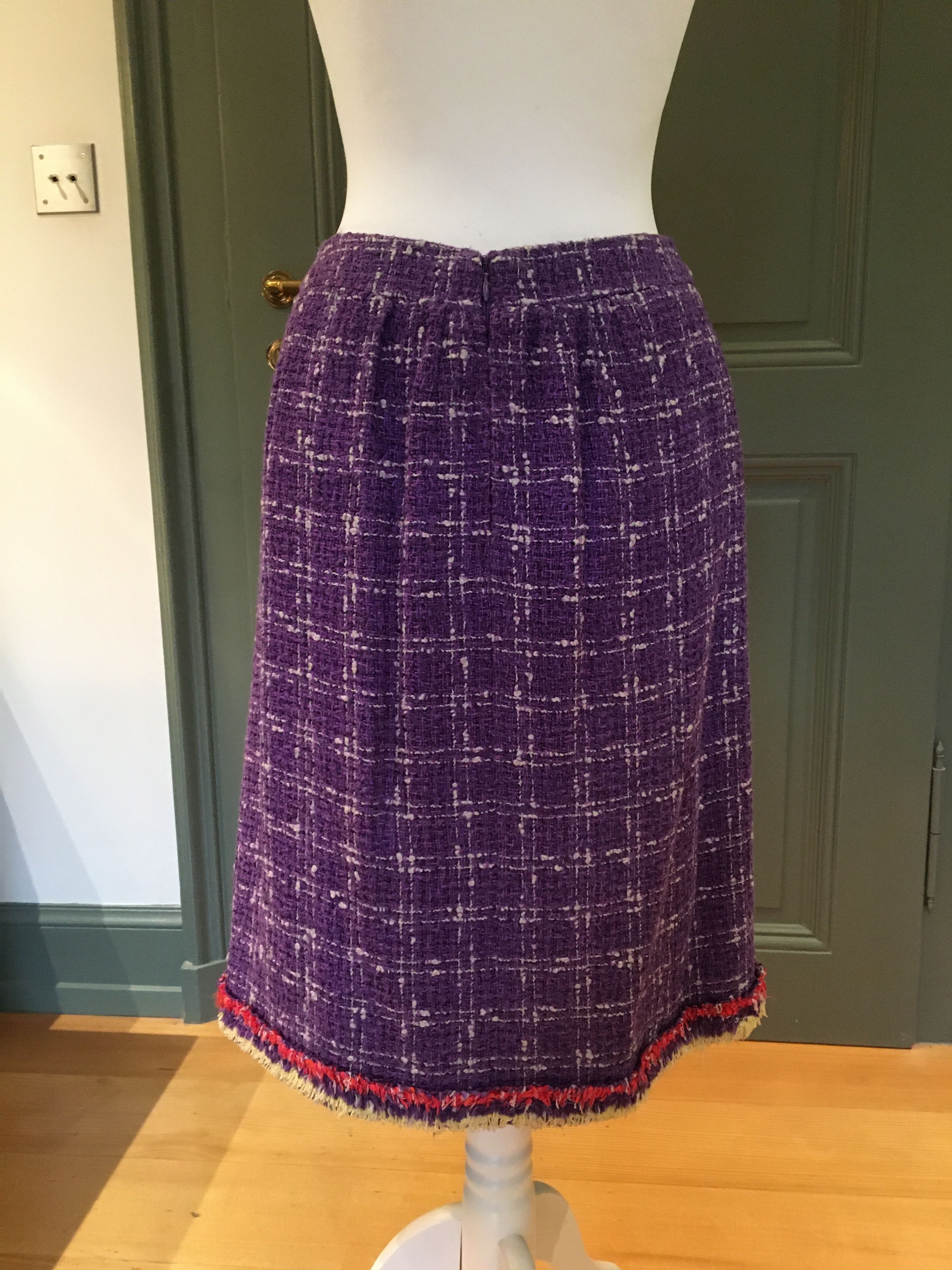 Preowned Chanel Purple Tweed Midi Skirt Size S mixed