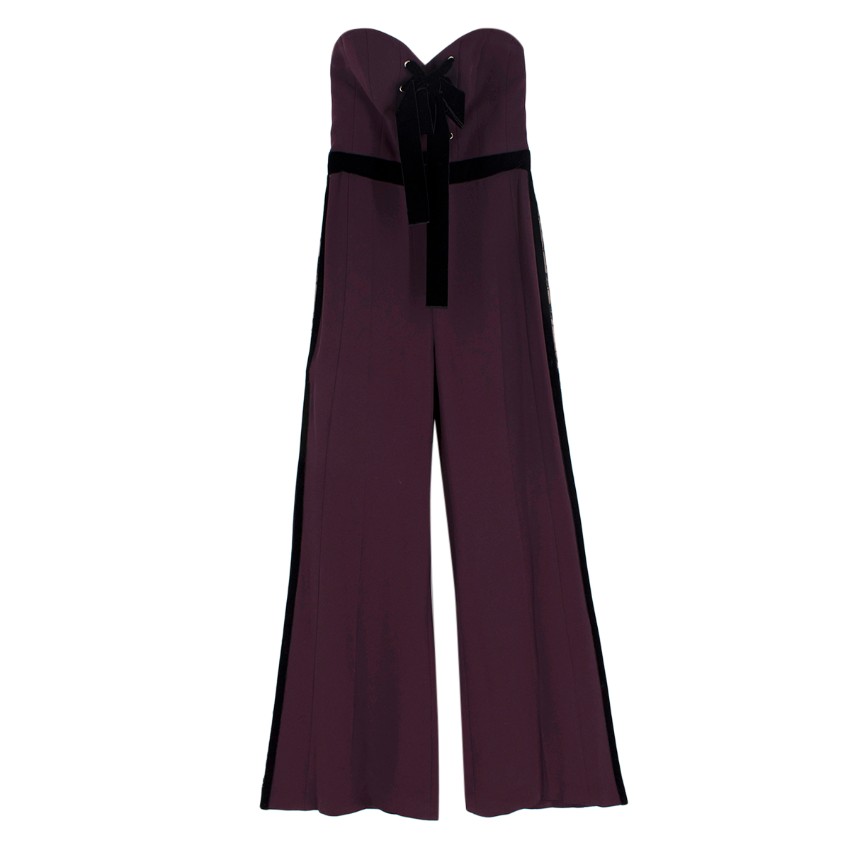 Preowned Elie Saab Purple lace-Up Strapless Jumpsuit Size M viscose