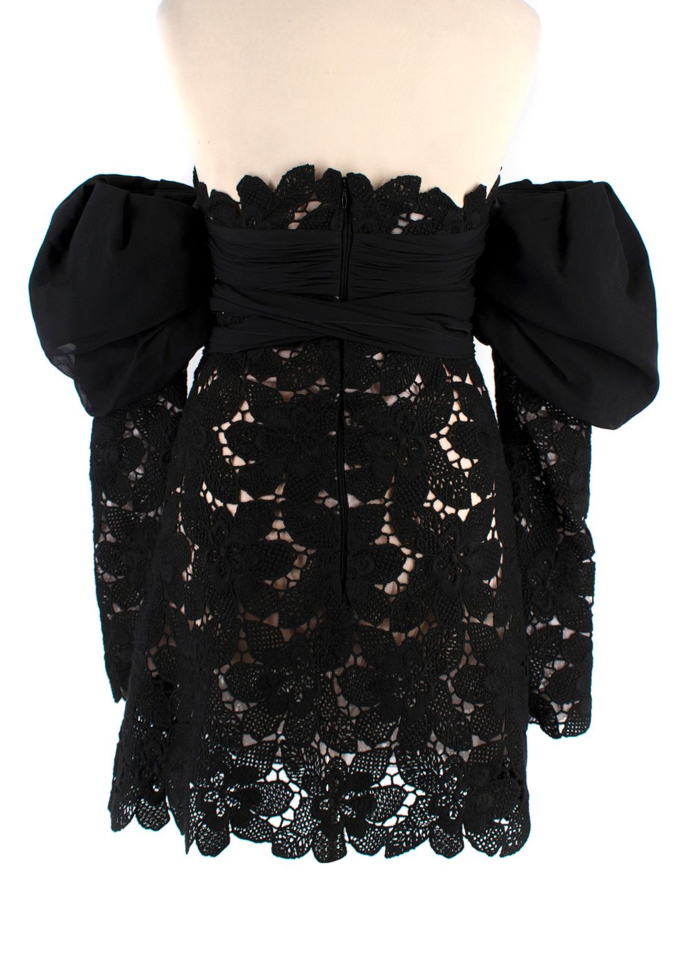 Giambattista Valli Black Lace Off-The-Shoulder Mini Dress Size XS wool