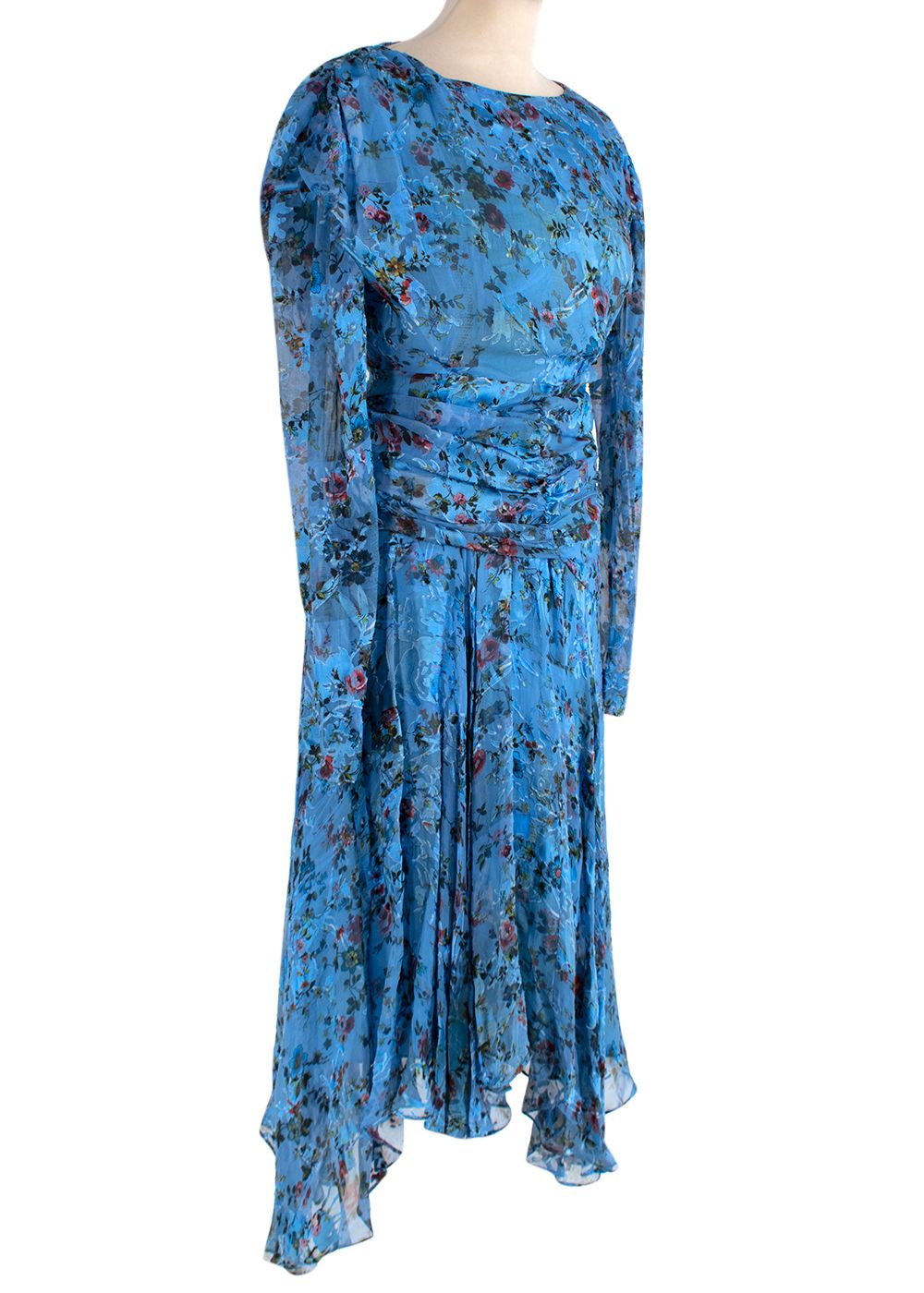 Preowned Preen by Thornton Bregazzi Blue Floral Print Silk Midi Dress Size S