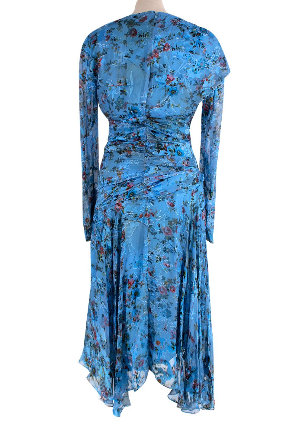 Preowned Preen by Thornton Bregazzi Blue Floral Print Silk Midi Dress Size S