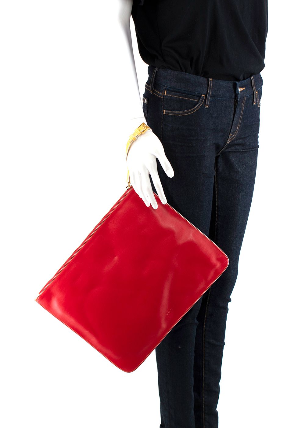 Halaby Navy  Red Leather Zip Pouch