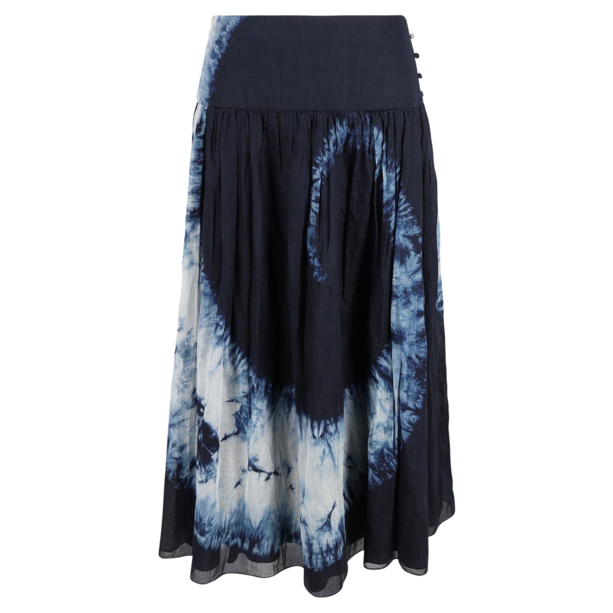 Preowned Christian Dior Blue Tie-Dye Print Midi Skirt Size XL cotton