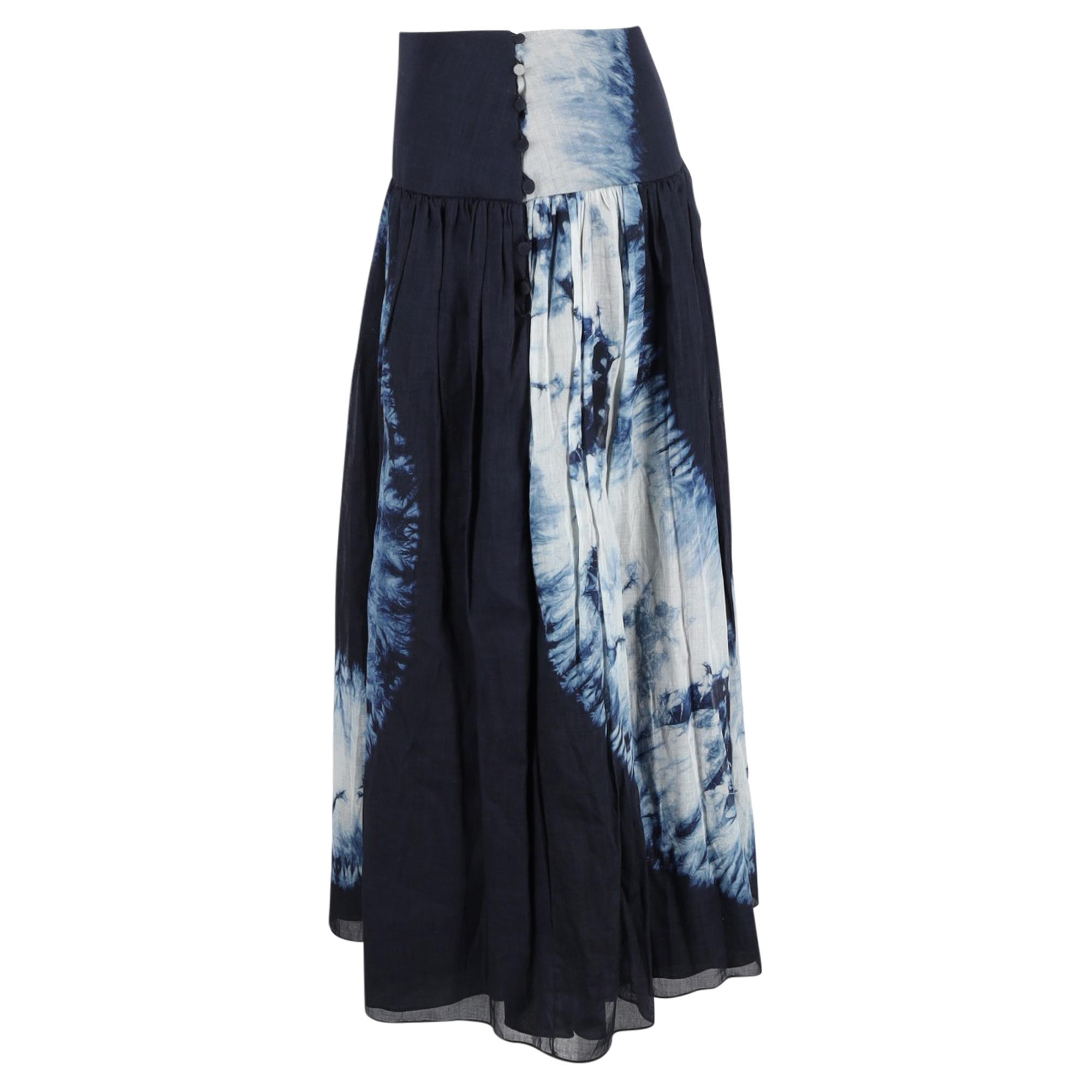 Preowned Christian Dior Blue Tie-Dye Print Midi Skirt Size XL cotton