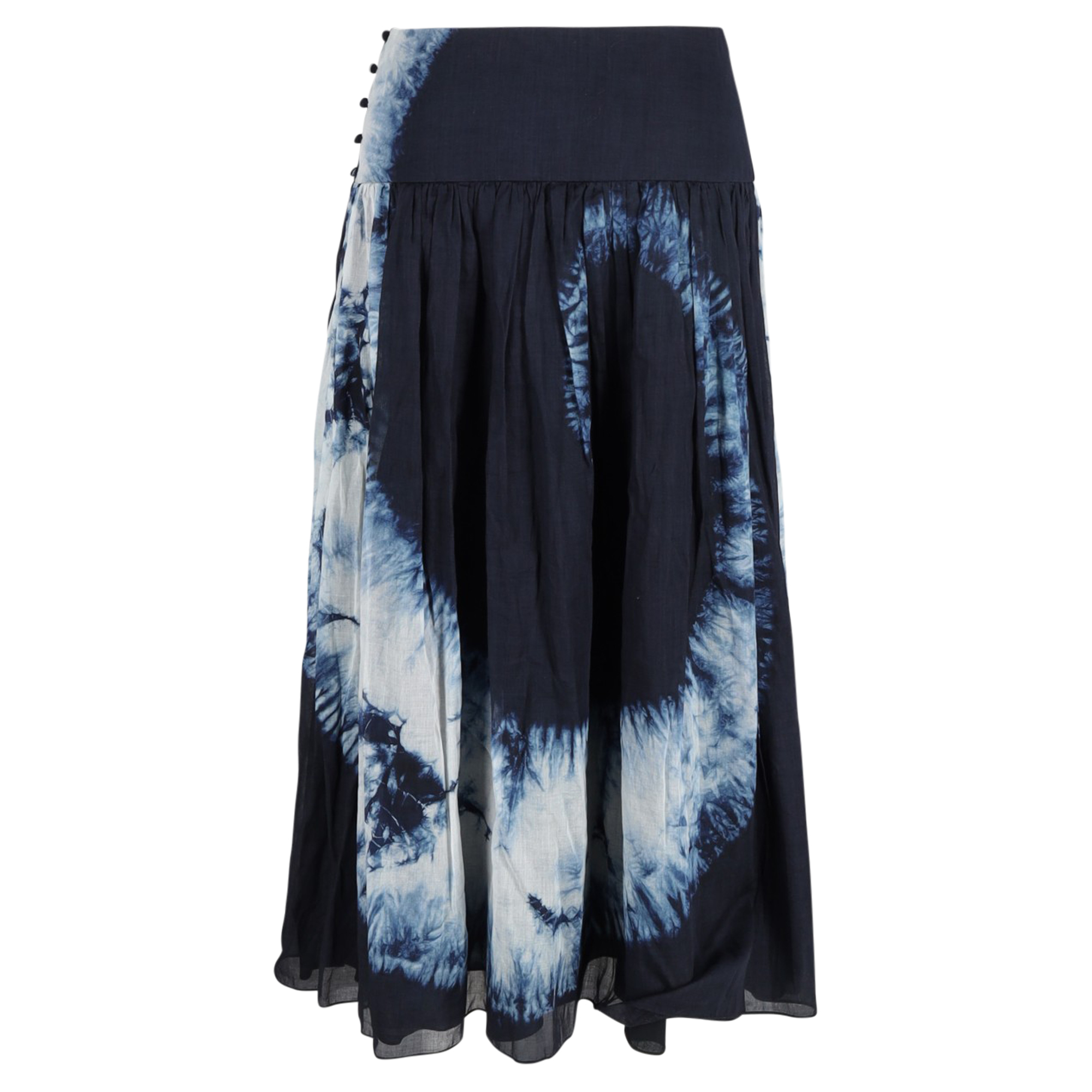 Preowned Christian Dior Blue Tie-Dye Print Midi Skirt Size XL cotton