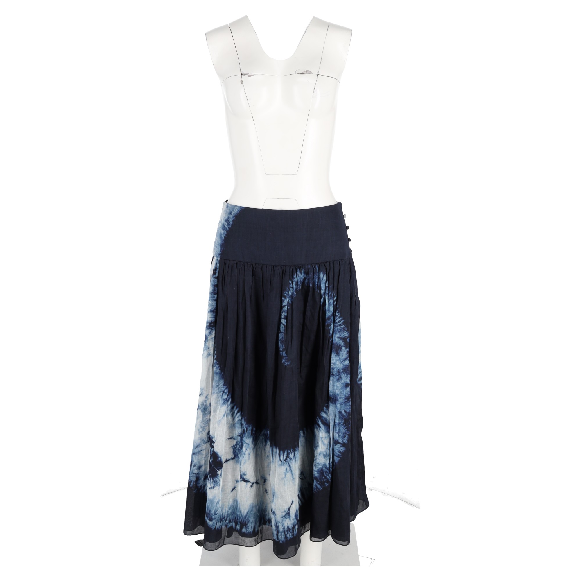 Preowned Christian Dior Blue Tie-Dye Print Midi Skirt Size XL cotton