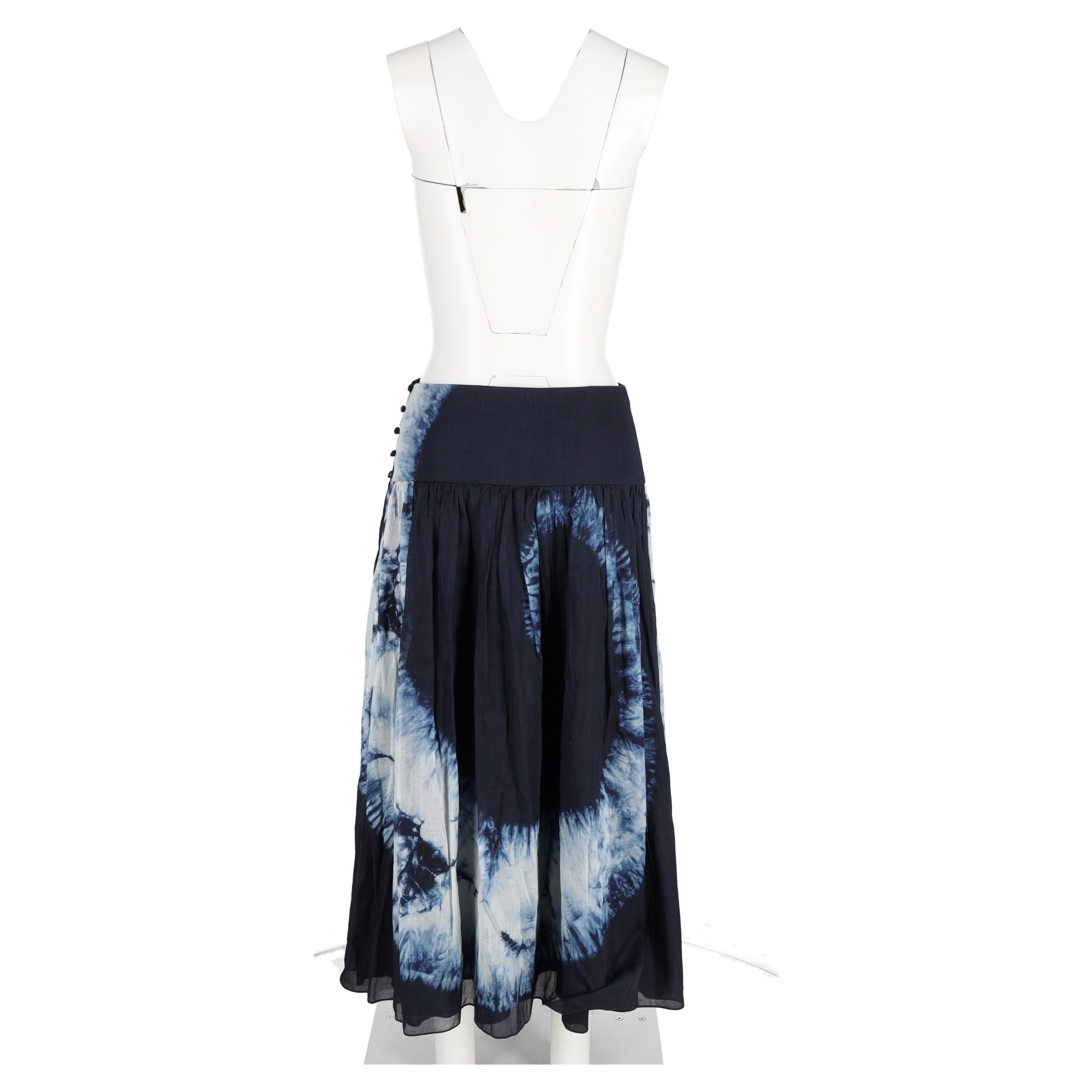 Preowned Christian Dior Blue Tie-Dye Print Midi Skirt Size XL cotton