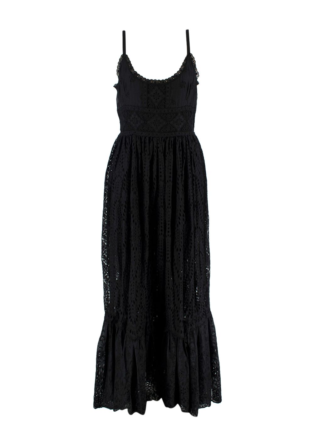 Preowned Valentino Black Broderie Anglaise Maxi Dress Size M cotton/polytester