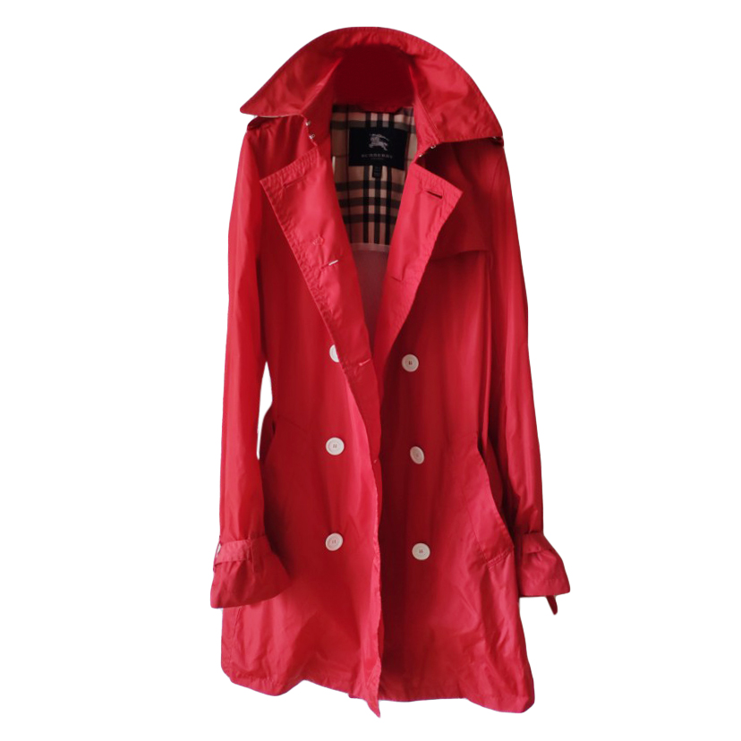 Preowned Burberry red double-breasted trench coat polyester