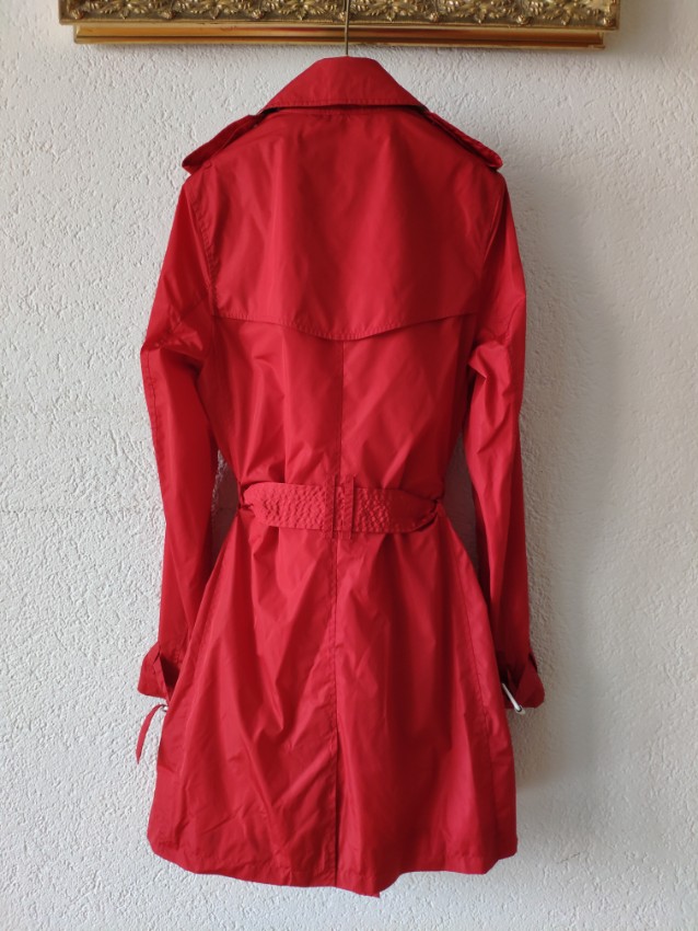 Preowned Burberry red double-breasted trench coat polyester