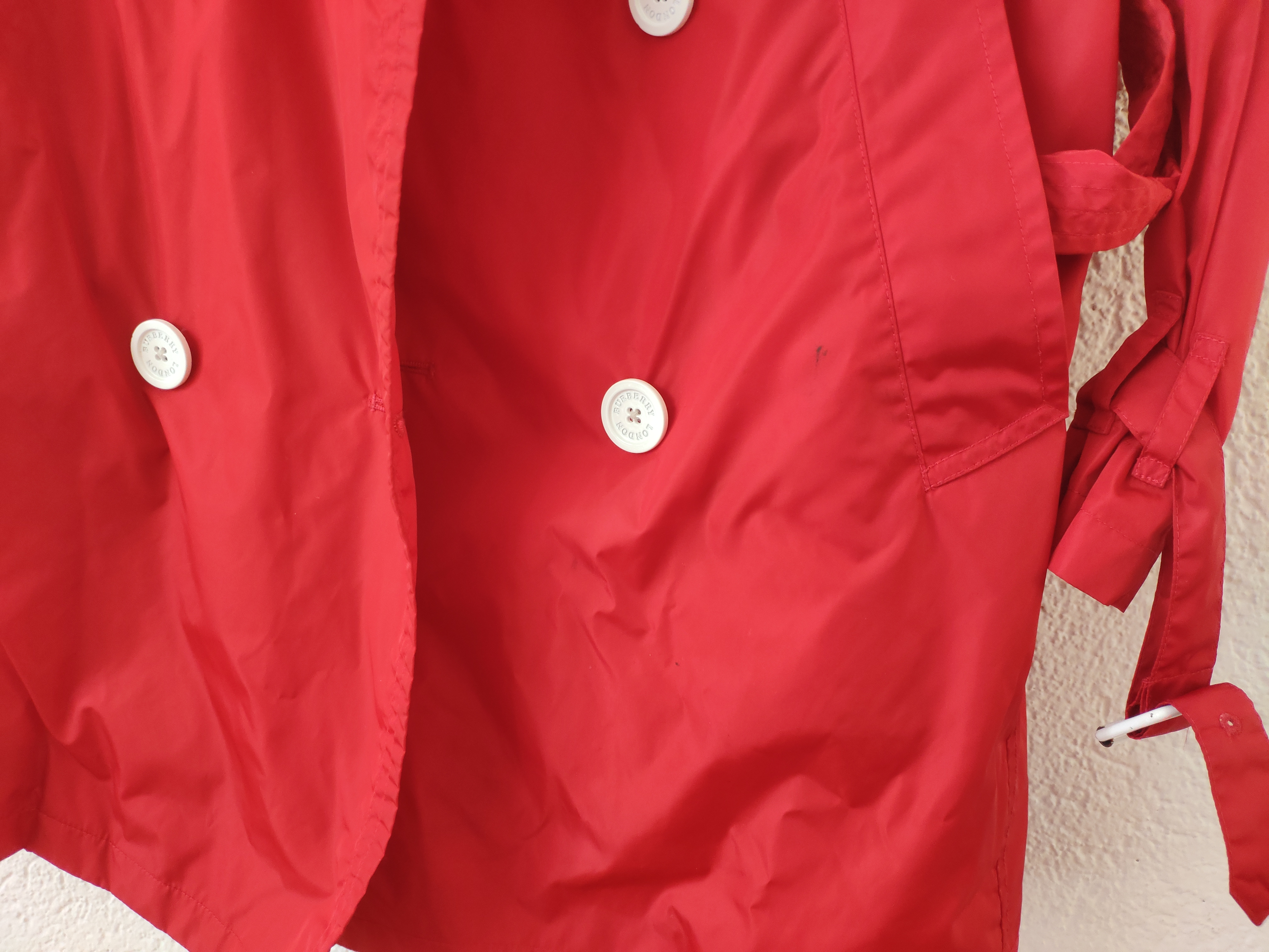 Preowned Burberry red double-breasted trench coat polyester