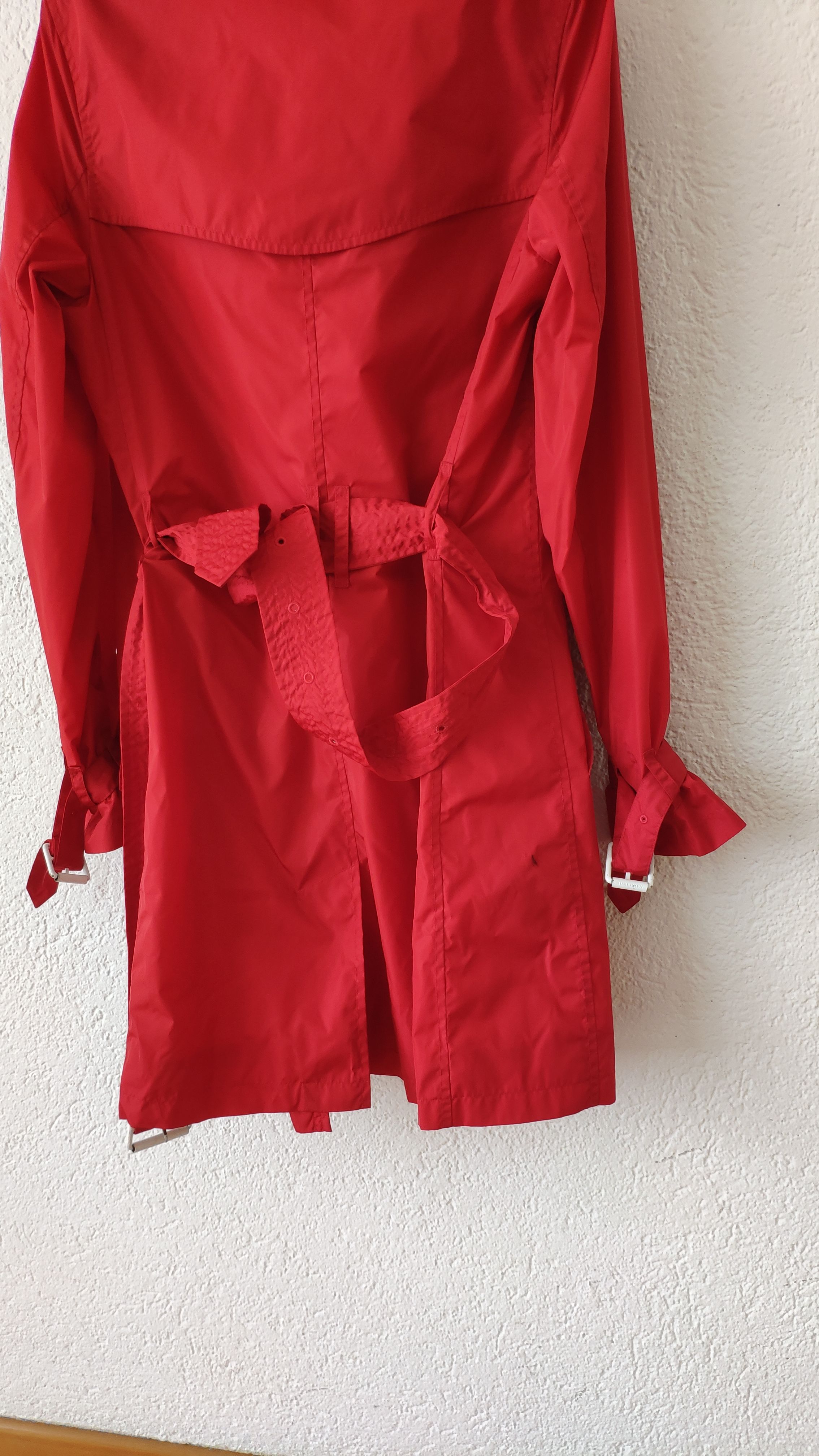 Preowned Burberry red double-breasted trench coat polyester