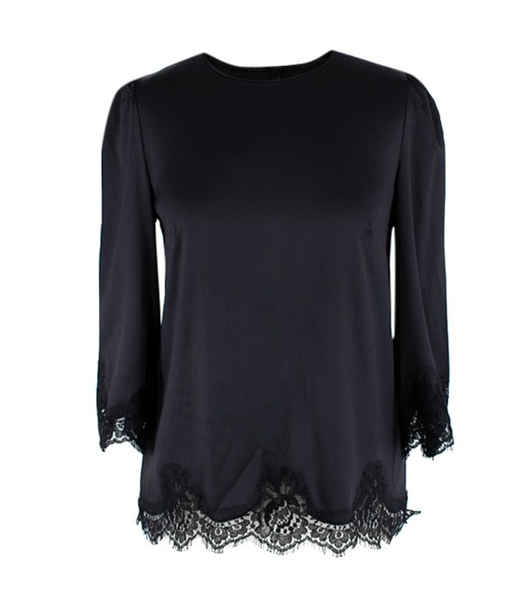 Dolce  Gabbana Black Silk Lace Trimmed Top Size XXS cotton