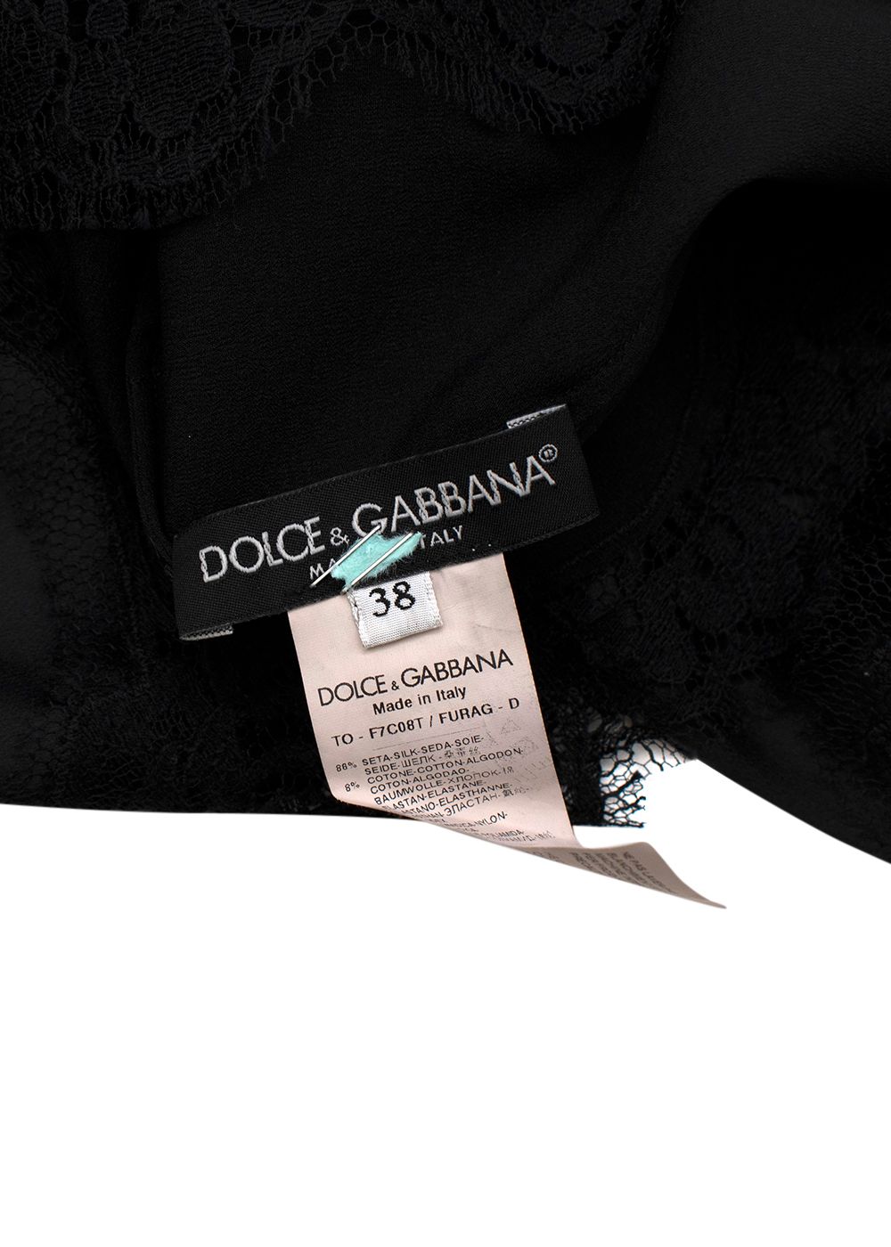 Dolce  Gabbana Black Silk Lace Trimmed Top Size XXS cotton