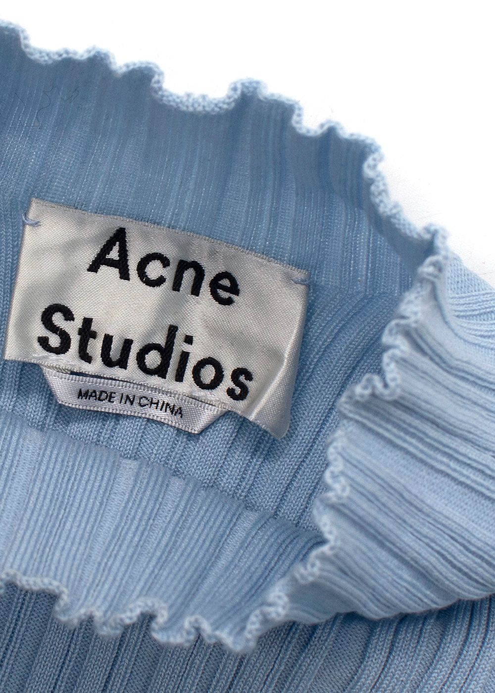 Acne Studios Baby Blue Pleated High Neck Top Size M cotton/nylon/elastane