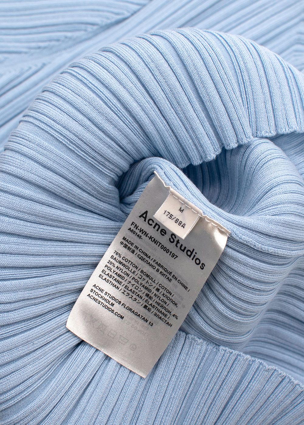 Acne Studios Baby Blue Pleated High Neck Top Size M cotton/nylon/elastane