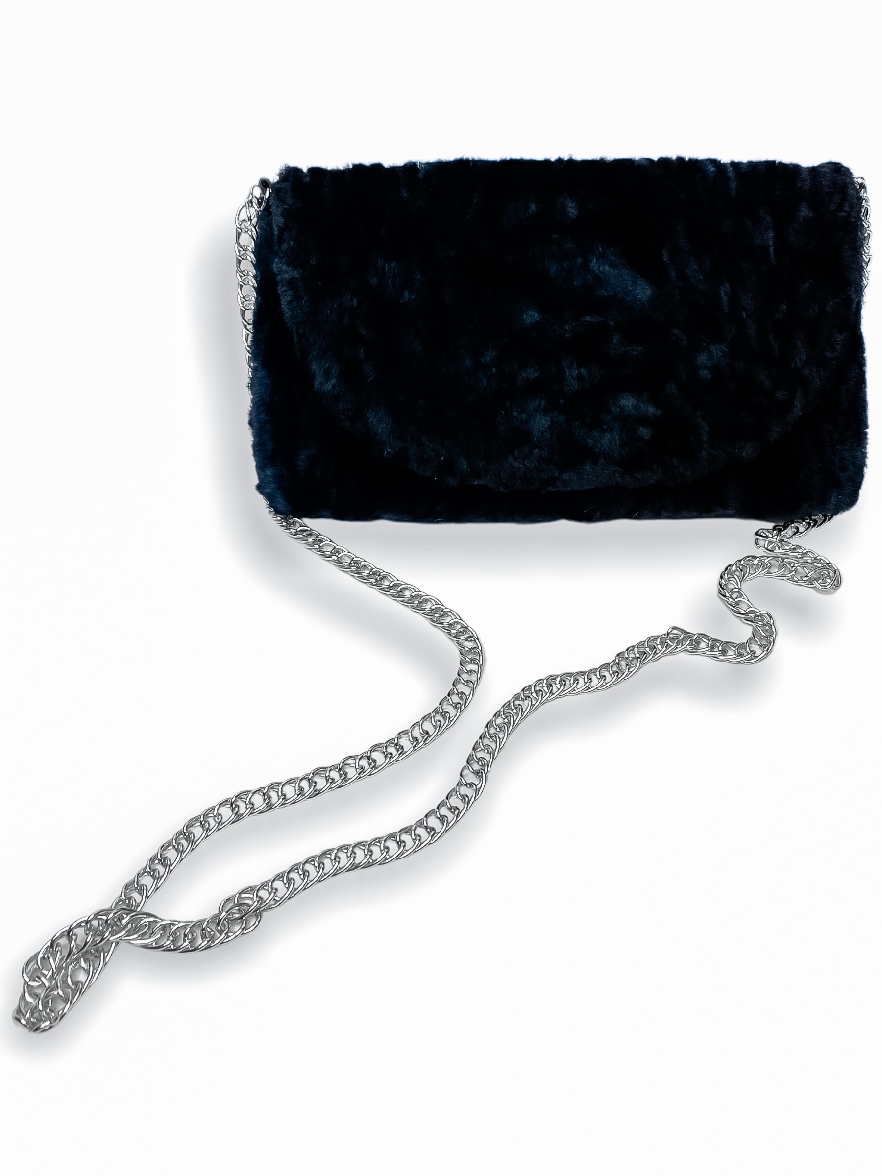 FurbySD Blue Shearling Shoulder Bag Navy fur