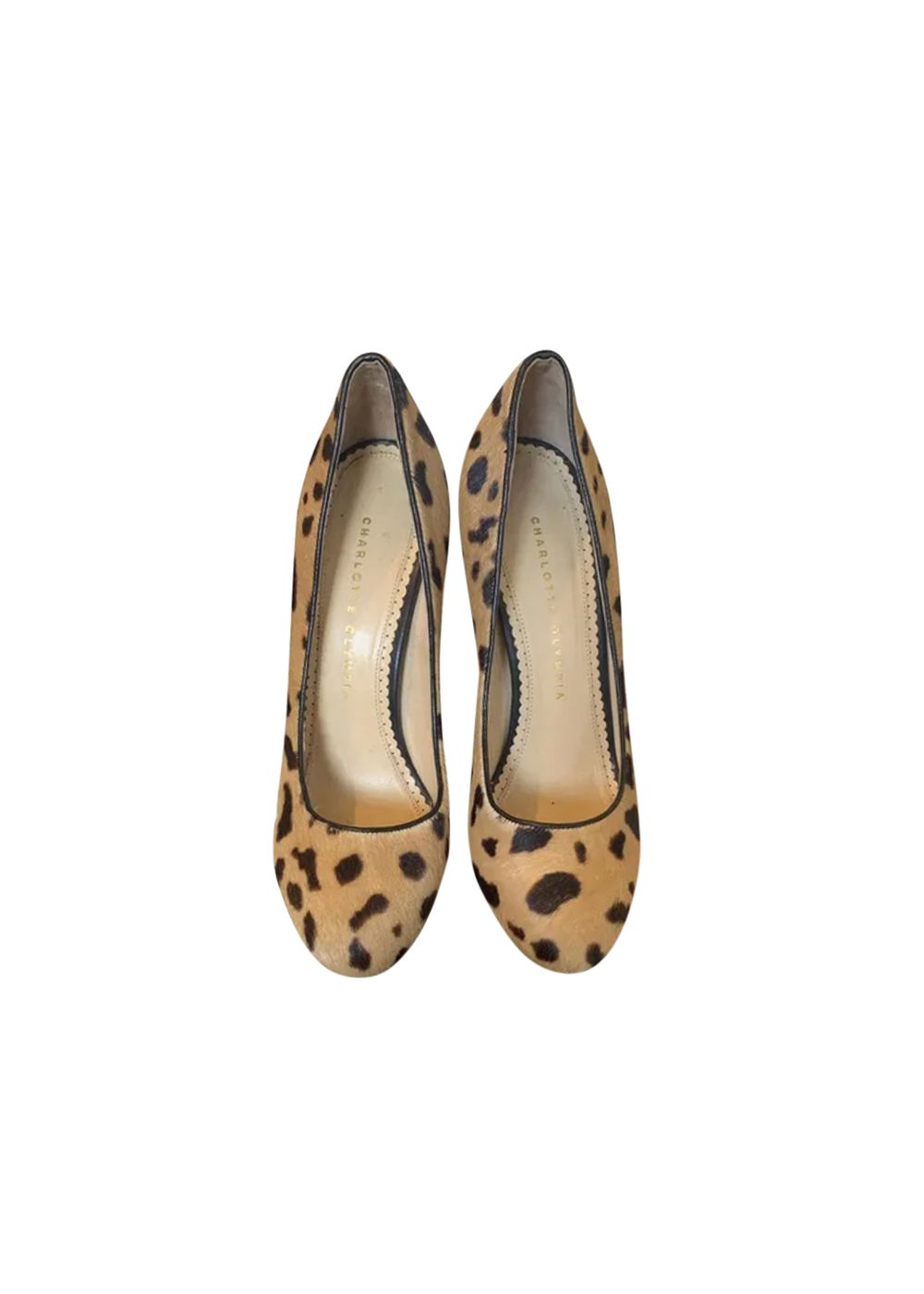 Preowned Charlotte Olympia Leopard print pony hair Dolly platform heeled pumps Size 395 eel