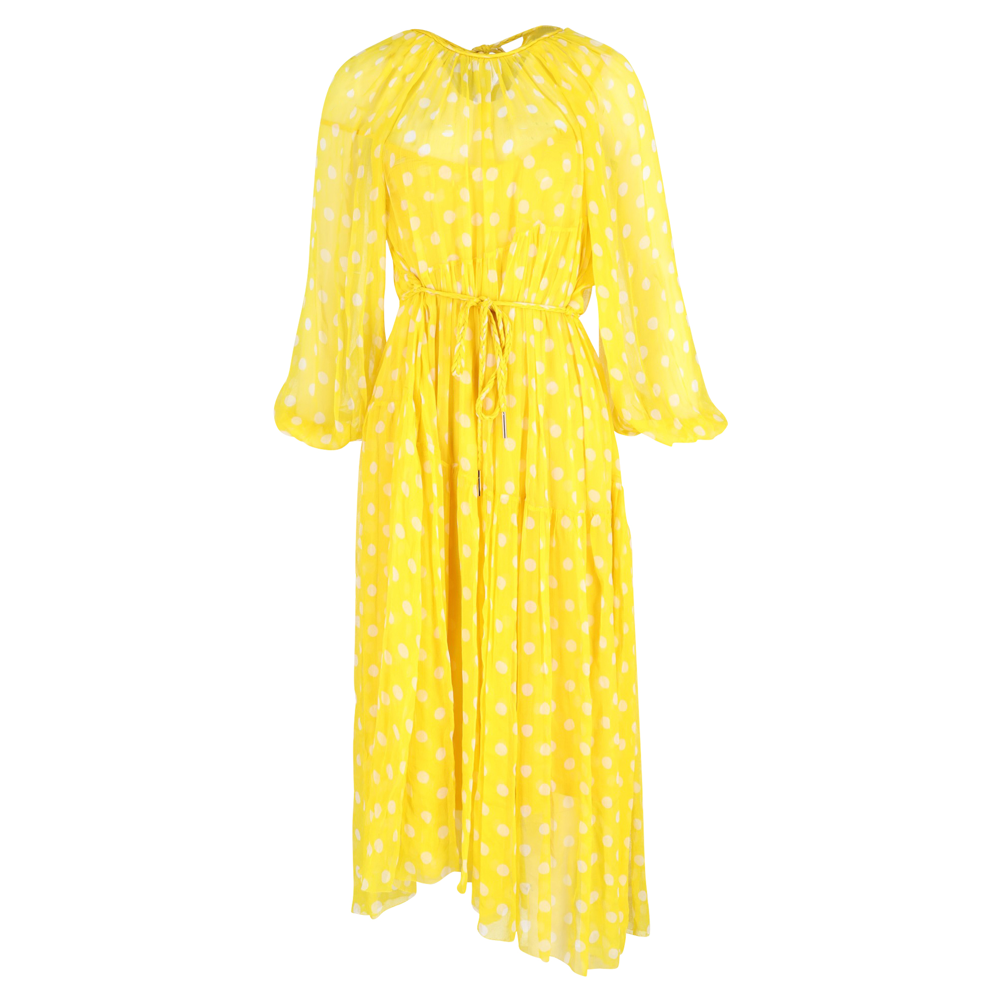 Zimmermann Yellow Silk Georgette Brightside Swing Asymmetric Polka-dot Midi Dress Size S