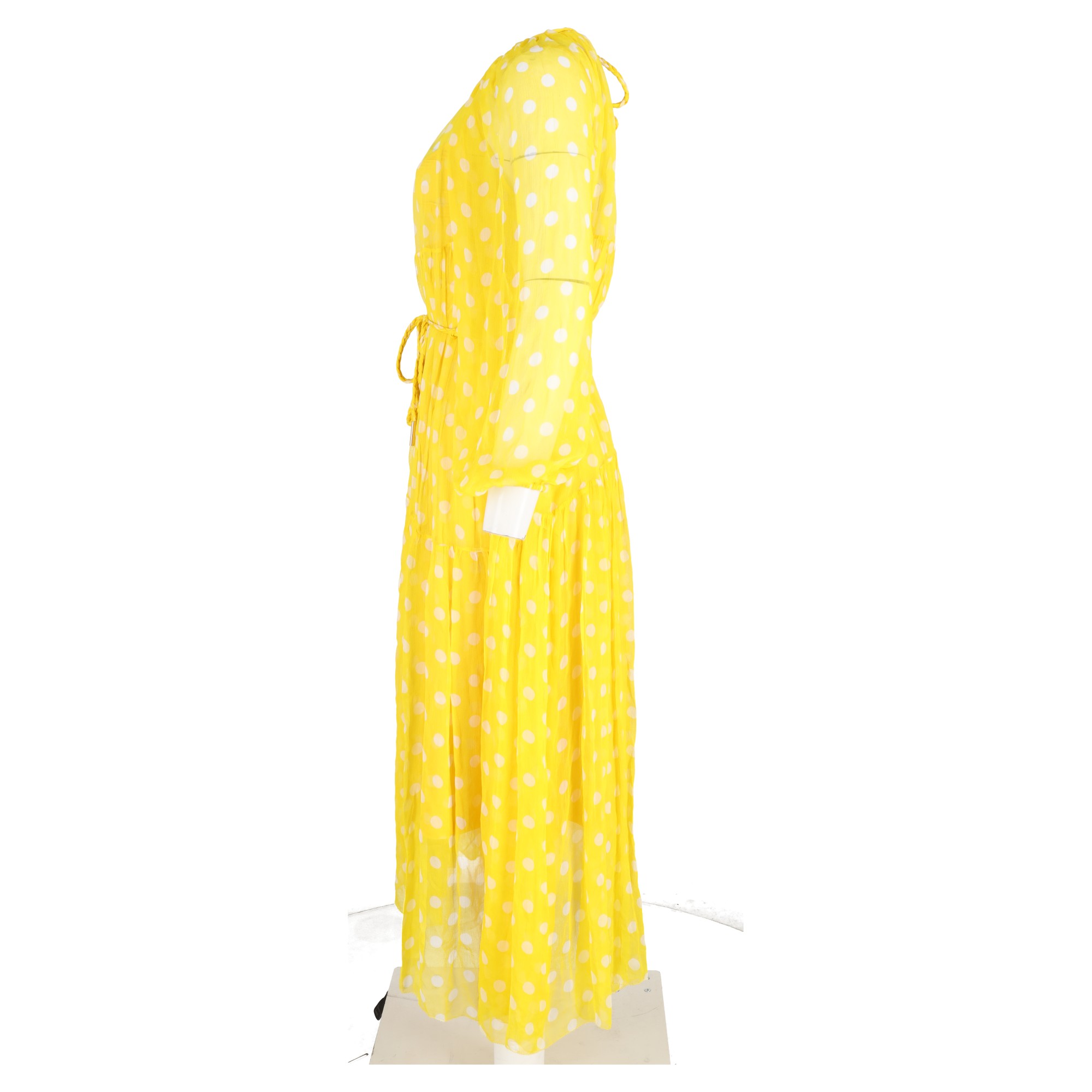 Zimmermann Yellow Silk Georgette Brightside Swing Asymmetric Polka-dot Midi Dress Size S