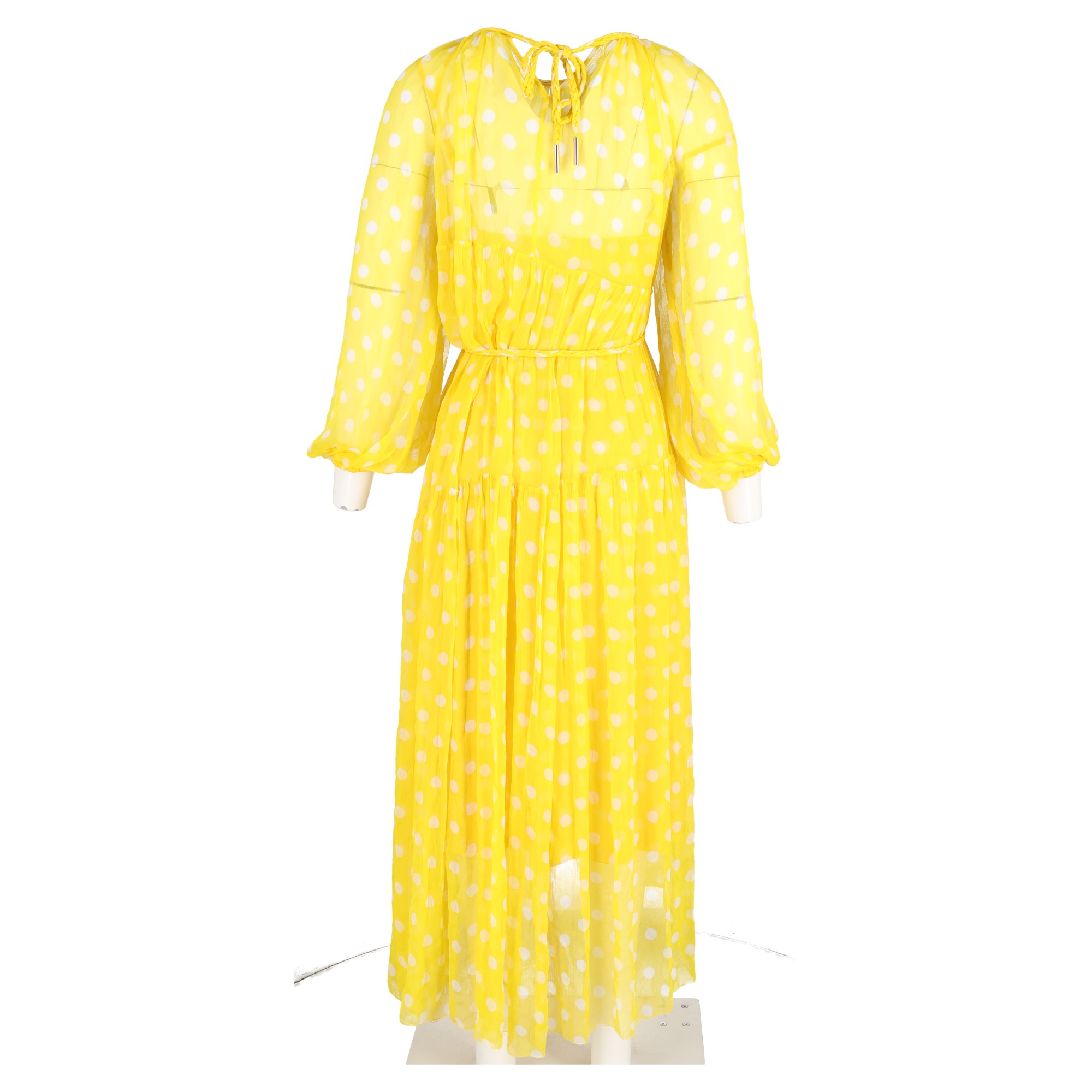 Zimmermann Yellow Silk Georgette Brightside Swing Asymmetric Polka-dot Midi Dress Size S