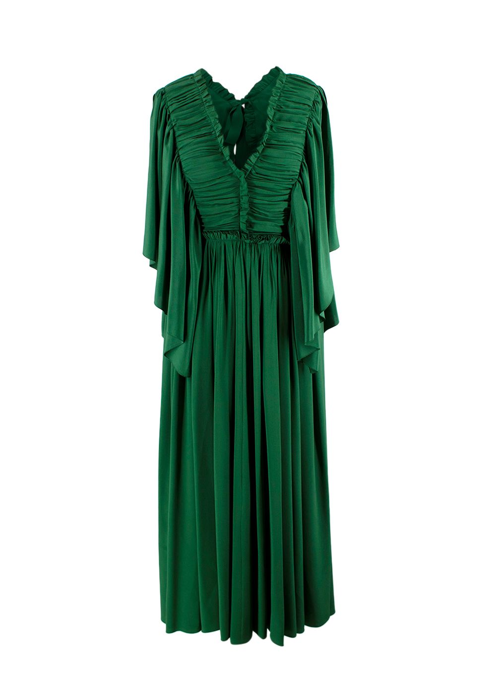 Rochas Green Pleated Open Back Dress Size XS emerald green silk