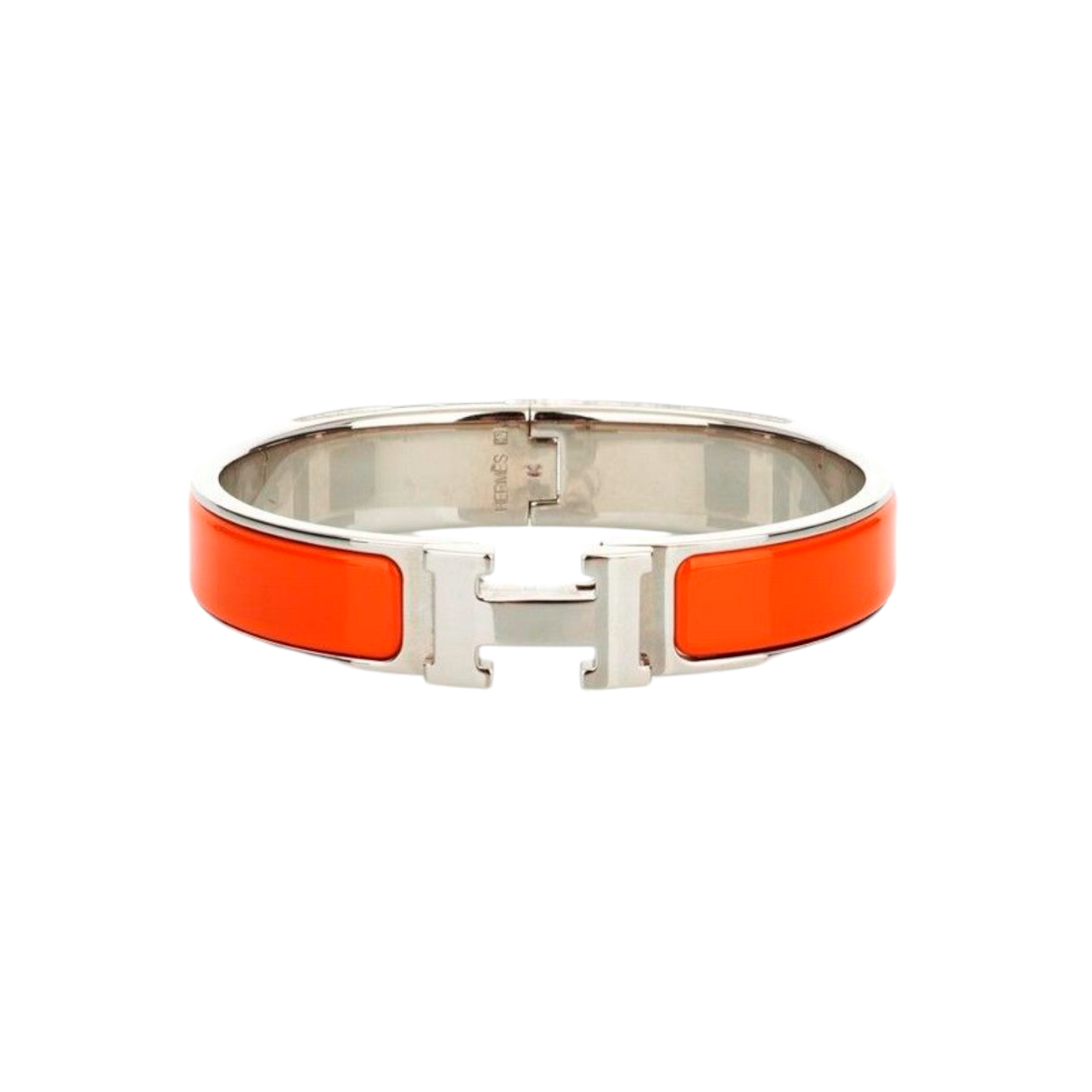 Preowned Hermes Orange and Palladium Clic H Bracelet enamel