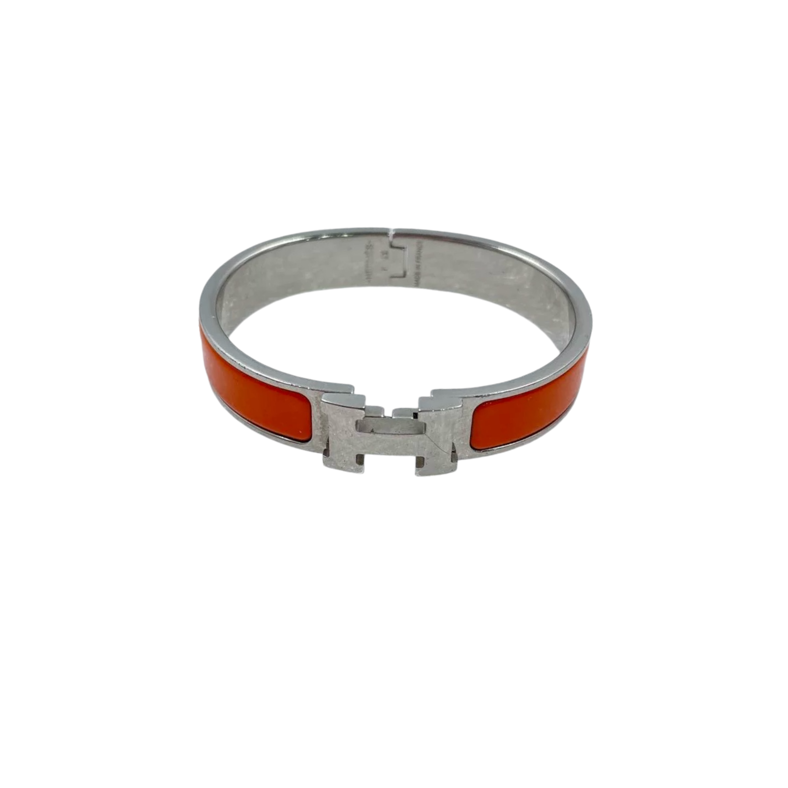 Preowned Hermes Orange and Palladium Clic H Bracelet enamel