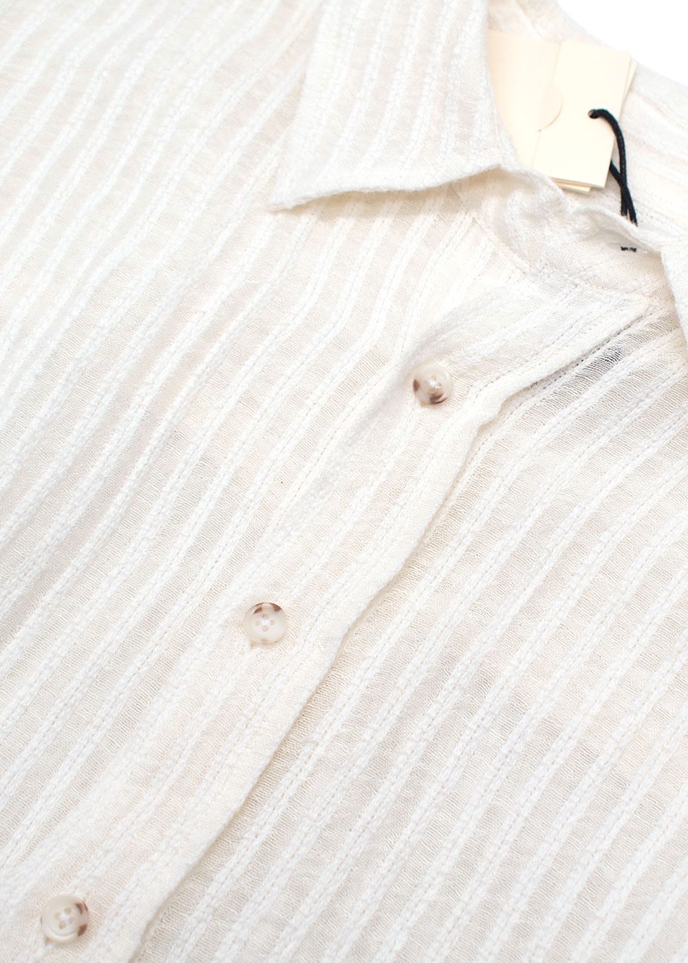 Men's Commas Cream Ribbed Relaxed Linen Shirt Size S linen/cotton/tencel