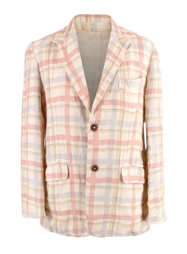 Men's Preowned Etro Pastel Checked Linen Blazer Size L Beige and Pastel Colors cotton