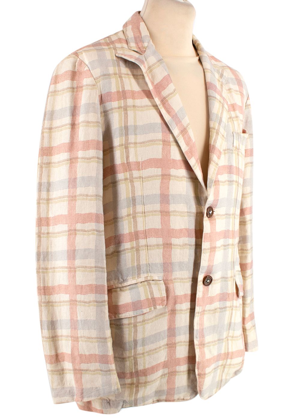 Men's Preowned Etro Pastel Checked Linen Blazer Size L Beige and Pastel Colors cotton