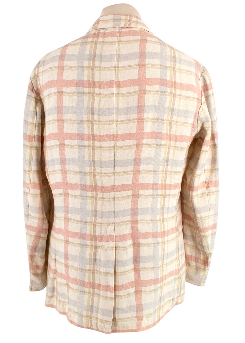 Men's Preowned Etro Pastel Checked Linen Blazer Size L Beige and Pastel Colors cotton