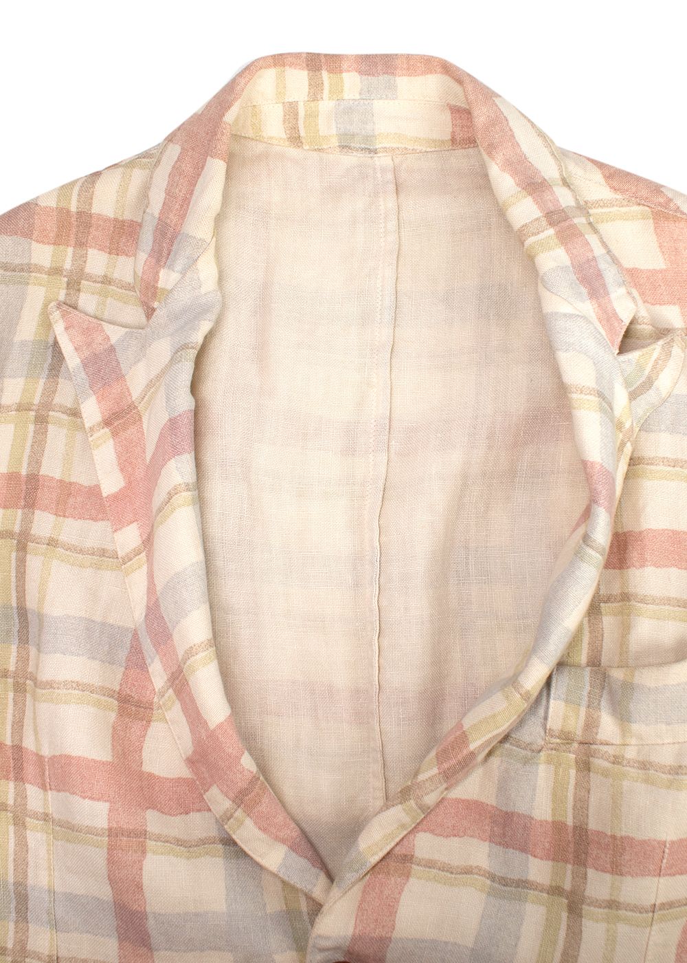 Men's Preowned Etro Pastel Checked Linen Blazer Size L Beige and Pastel Colors cotton