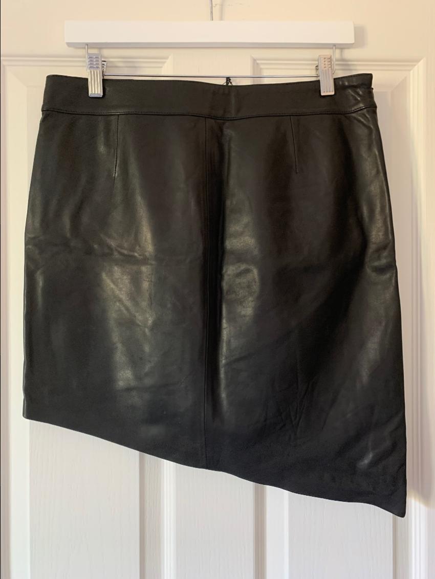 Paige x Rosie HW Frederica Faux Leather Asymmetric Skirt Size M Black