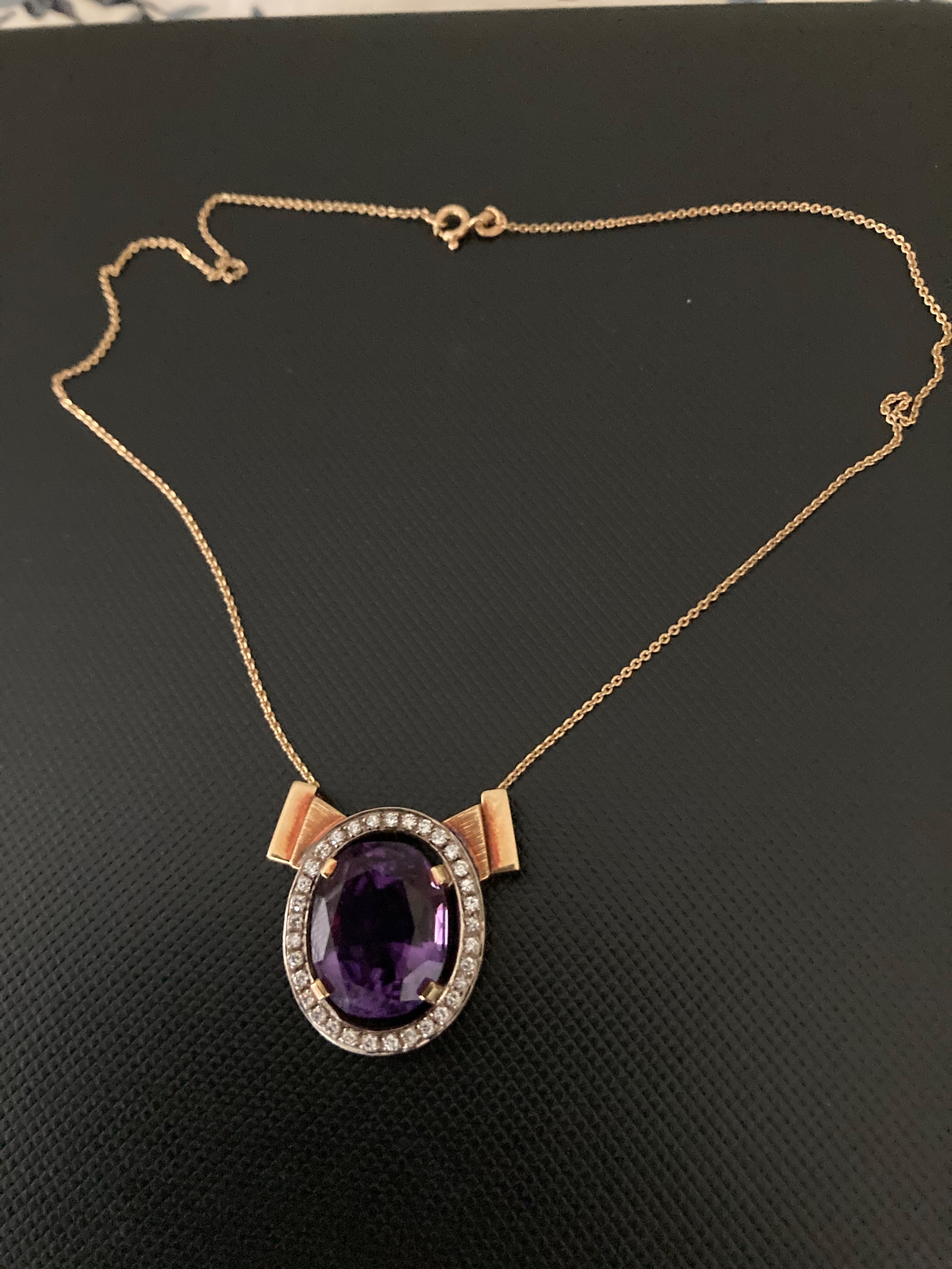 Preowned Bespoke Oval Amethyst Pendant Necklace Size M Purple gold