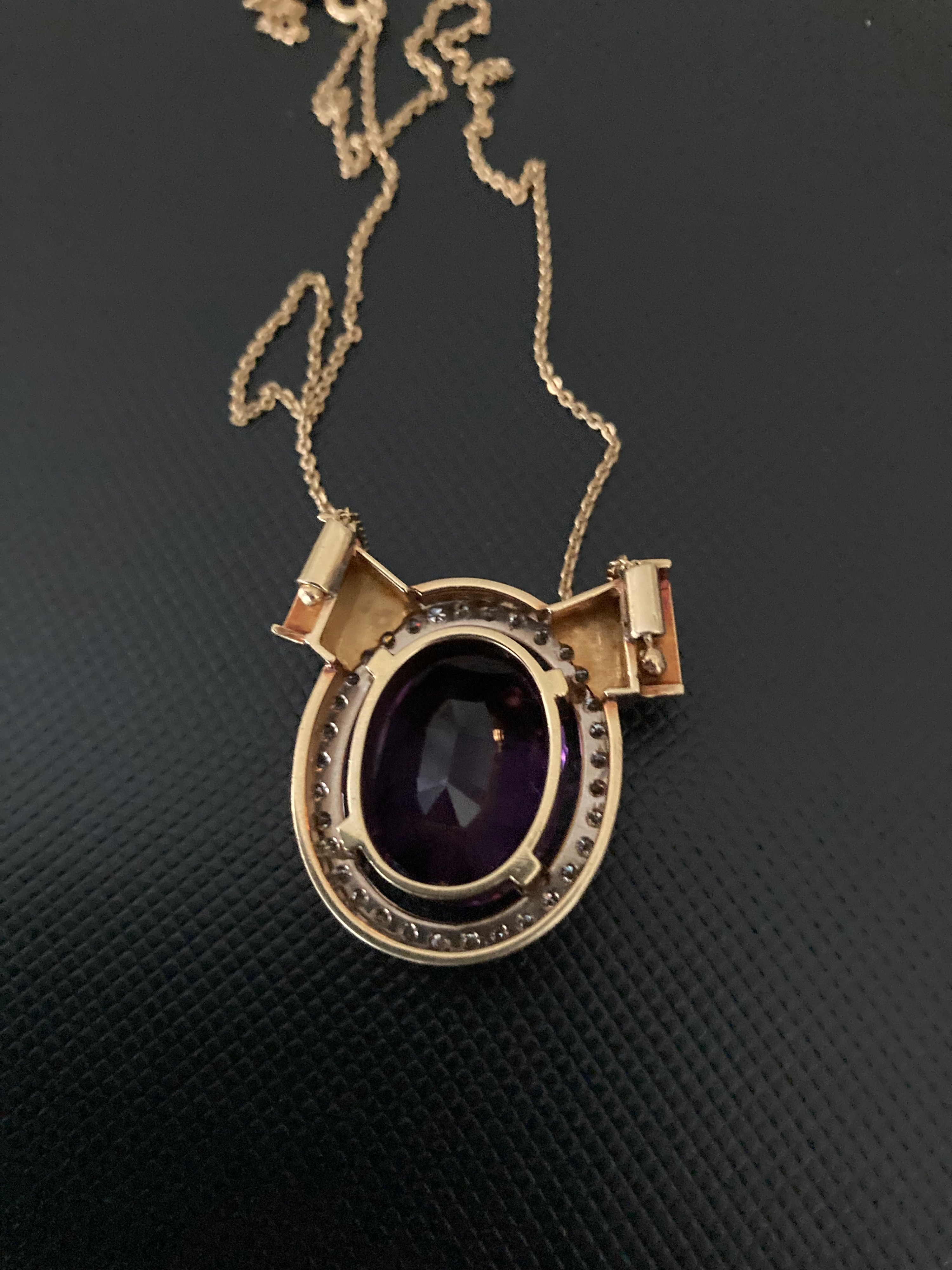 Preowned Bespoke Oval Amethyst Pendant Necklace Size M Purple gold