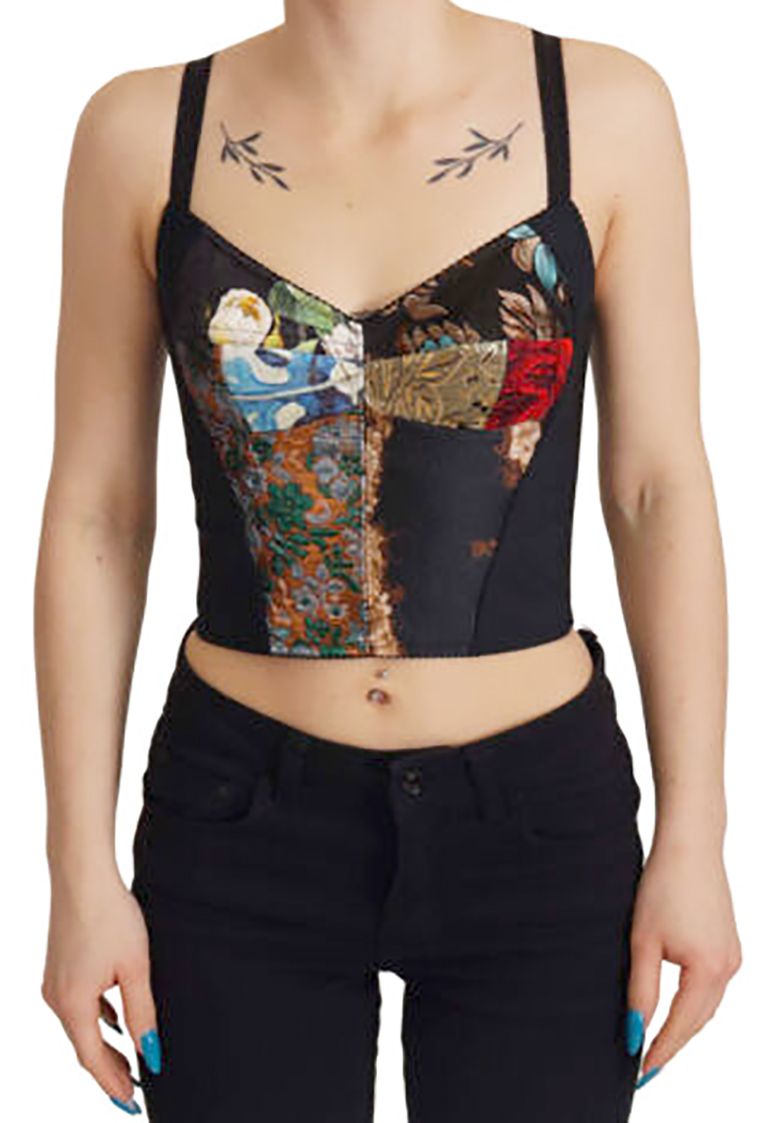 Dolce  Gabbana Patchwork Corset Top Size S Multicolour cotton/elastane/metal