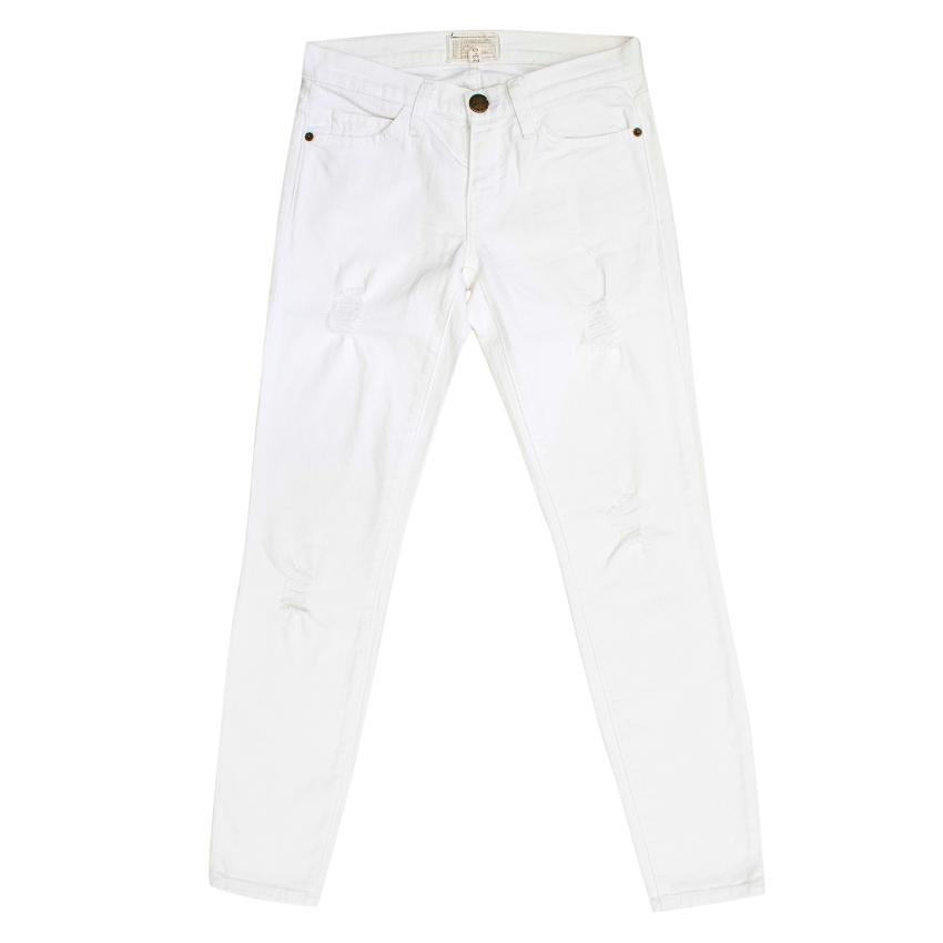 Preowned Current/Elliot White Distressed Jeans Size XXS cotton